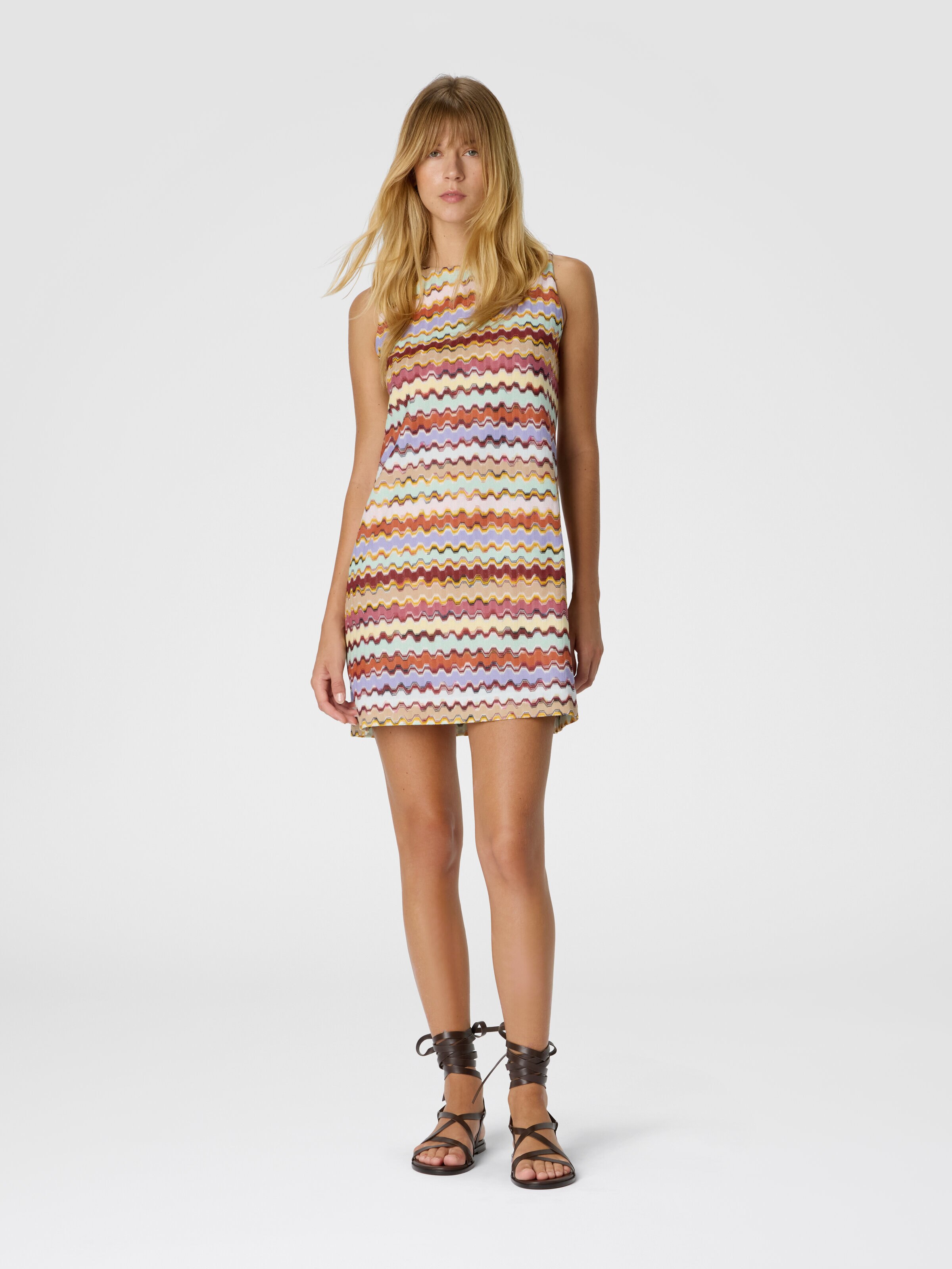 Sleeveless raschel mini dress, Multicoloured - 1