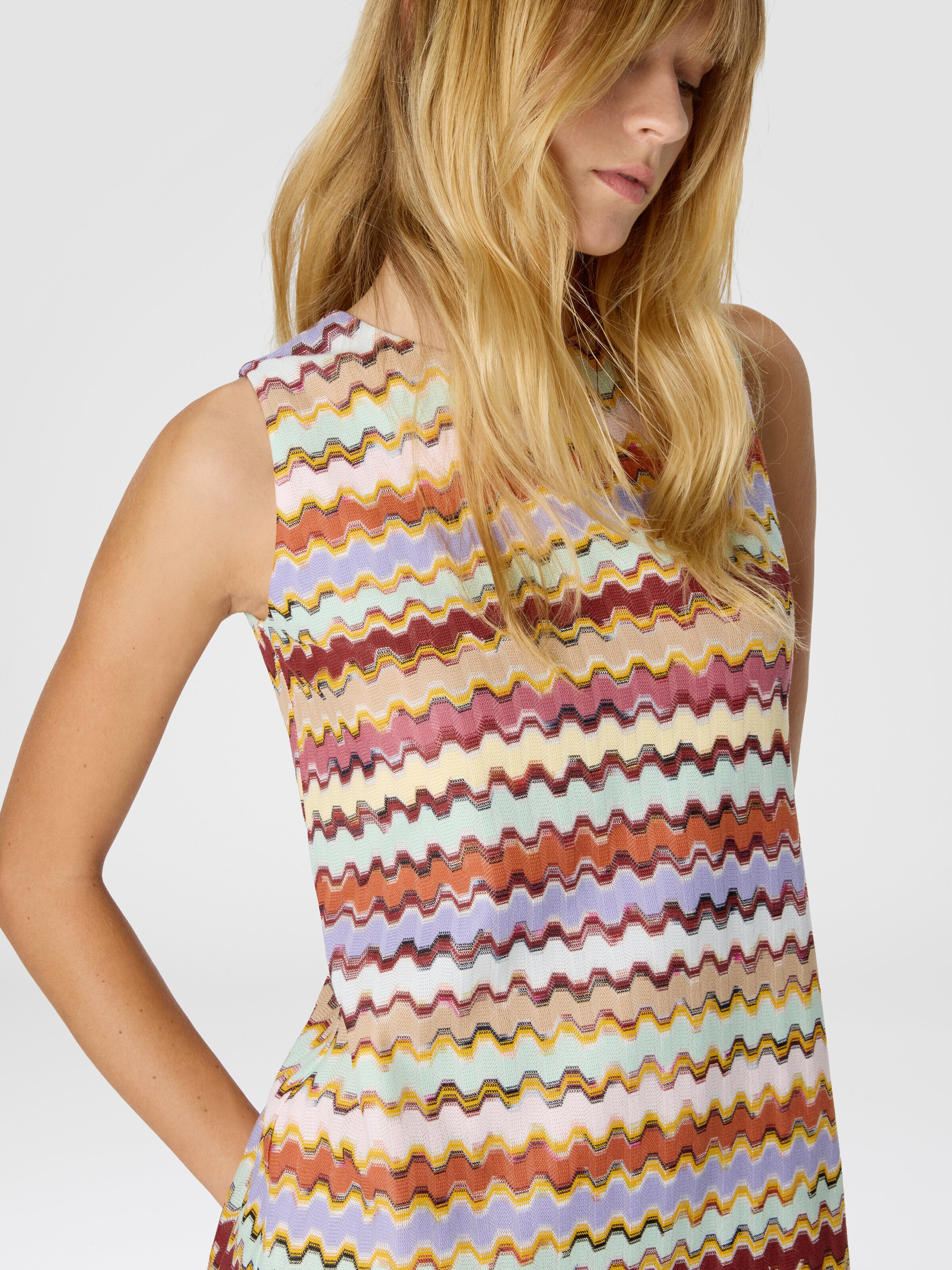 Sleeveless raschel mini dress, Multicoloured - 3