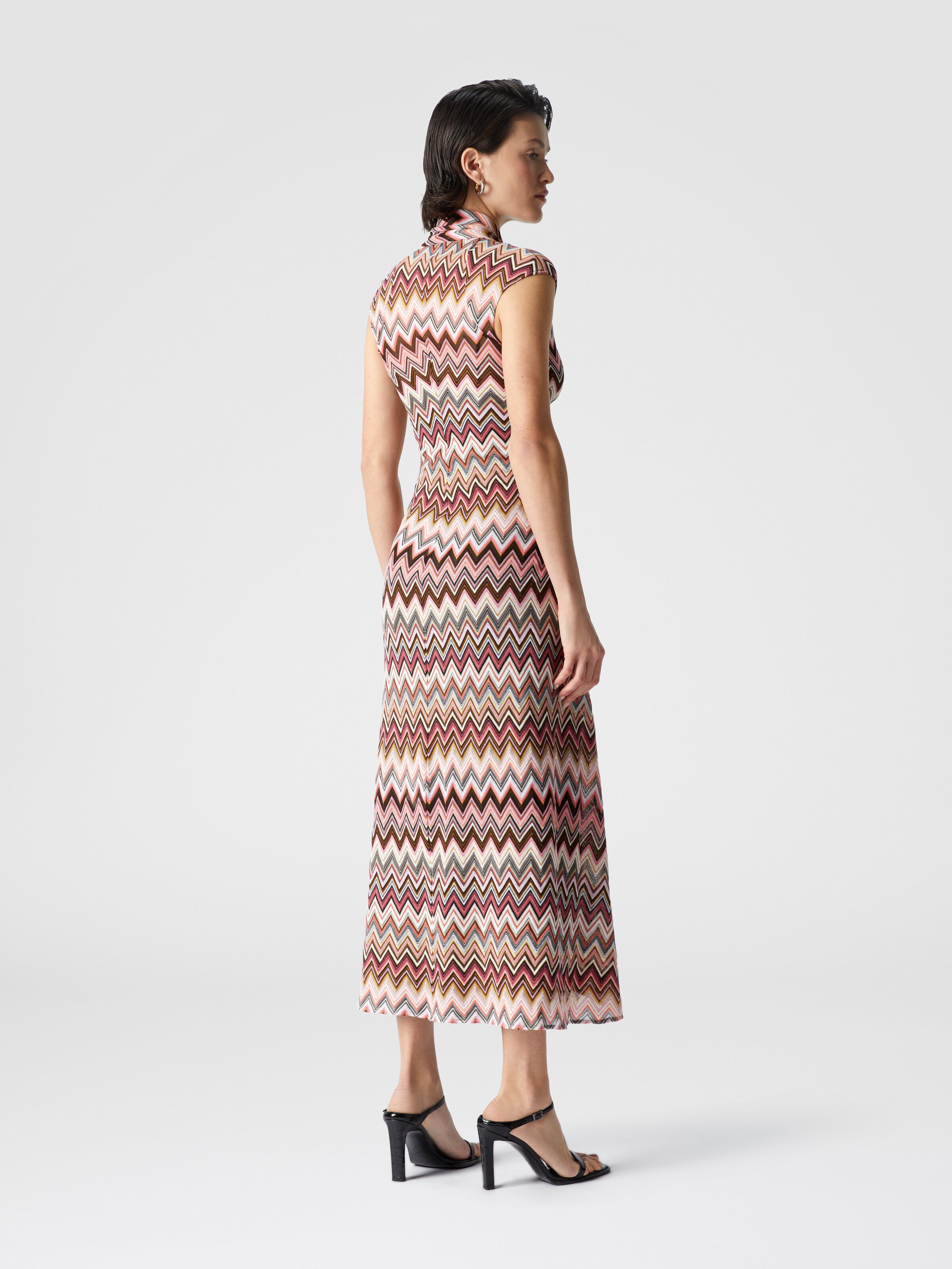 Vestido largo de algodón y viscosa en zigzag, Multicolor  - 2