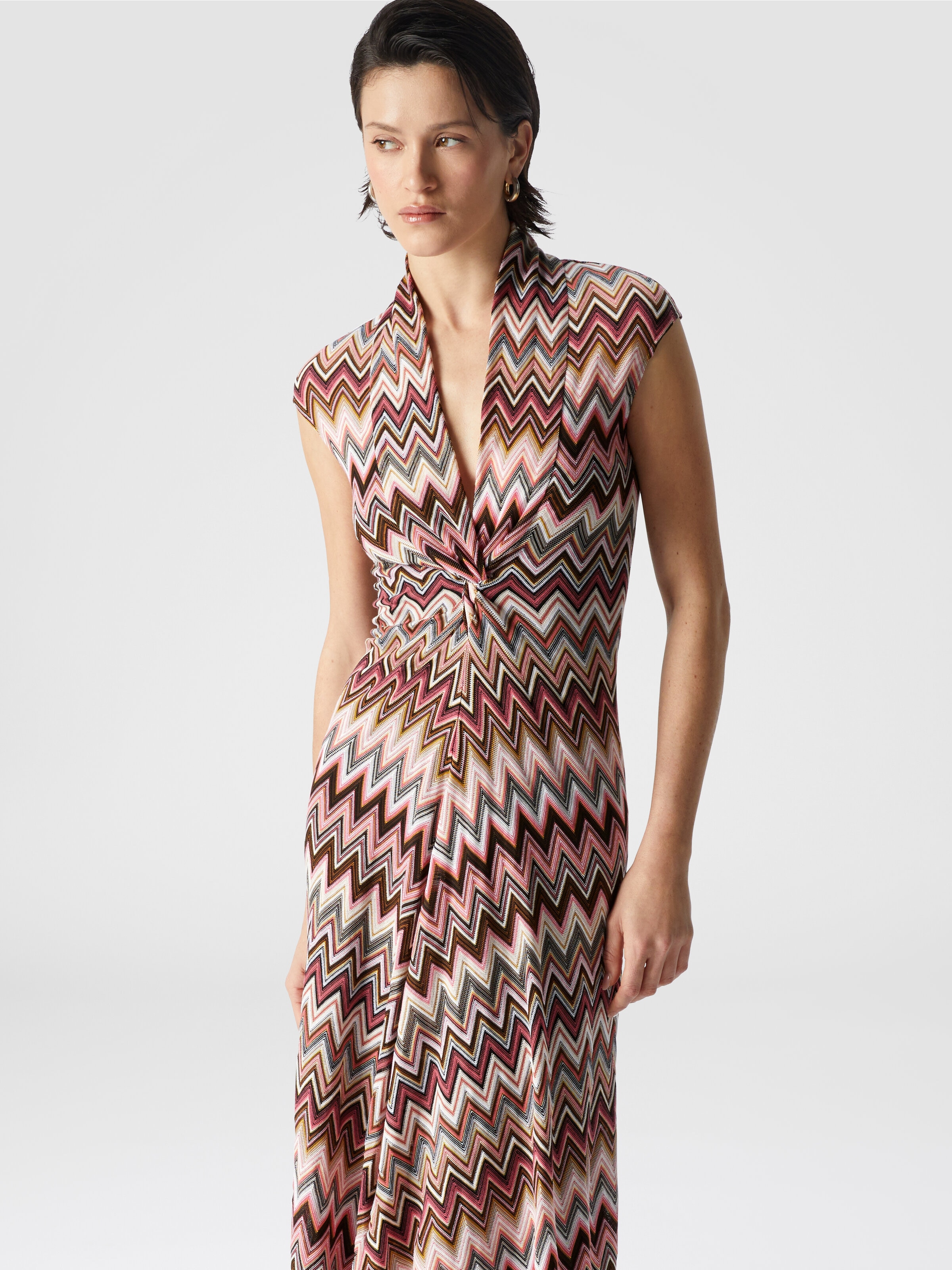 Vestido largo de algodón y viscosa en zigzag, Multicolor  - 3