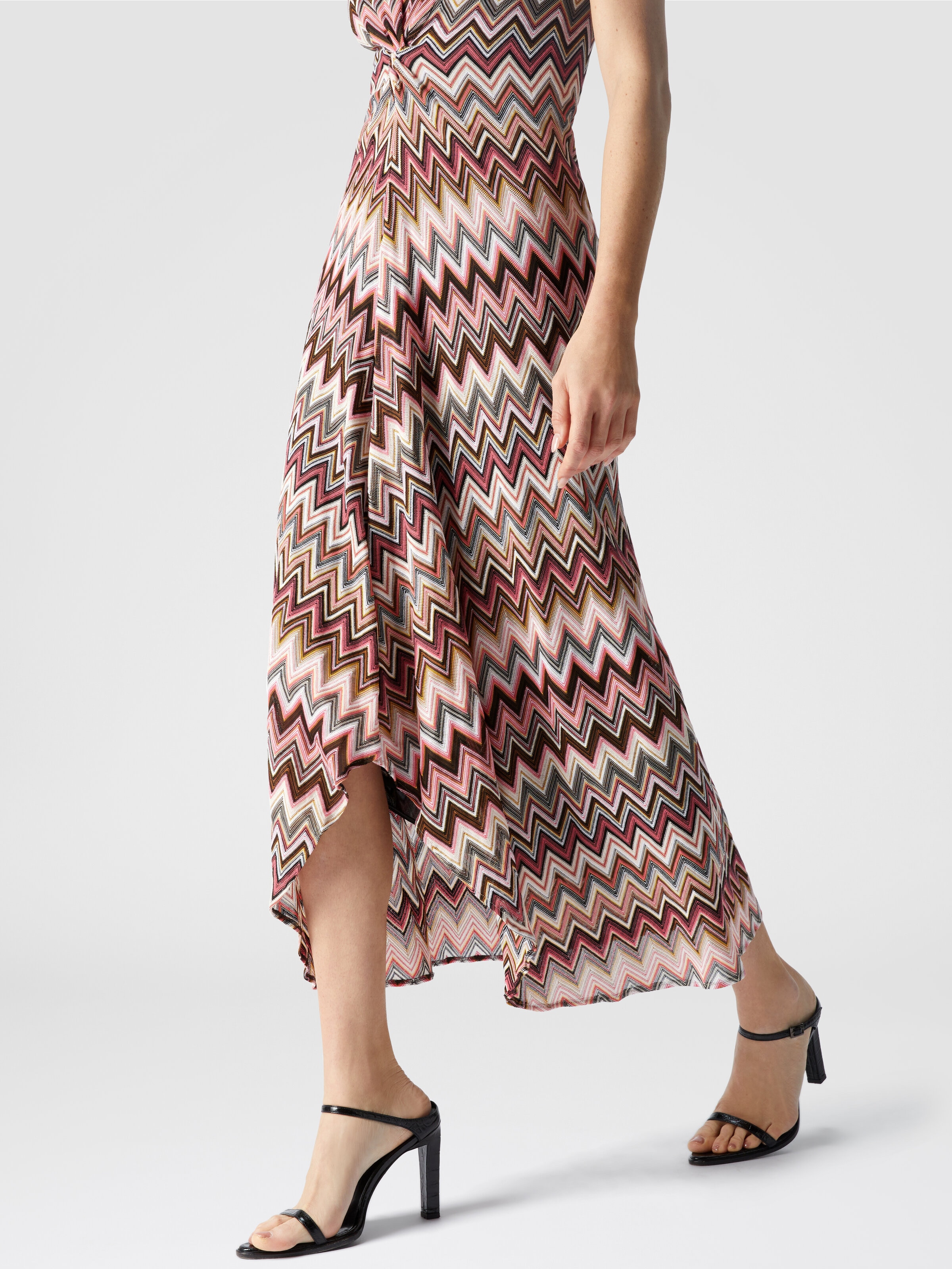 Vestido largo de algodón y viscosa en zigzag, Multicolor  - 4
