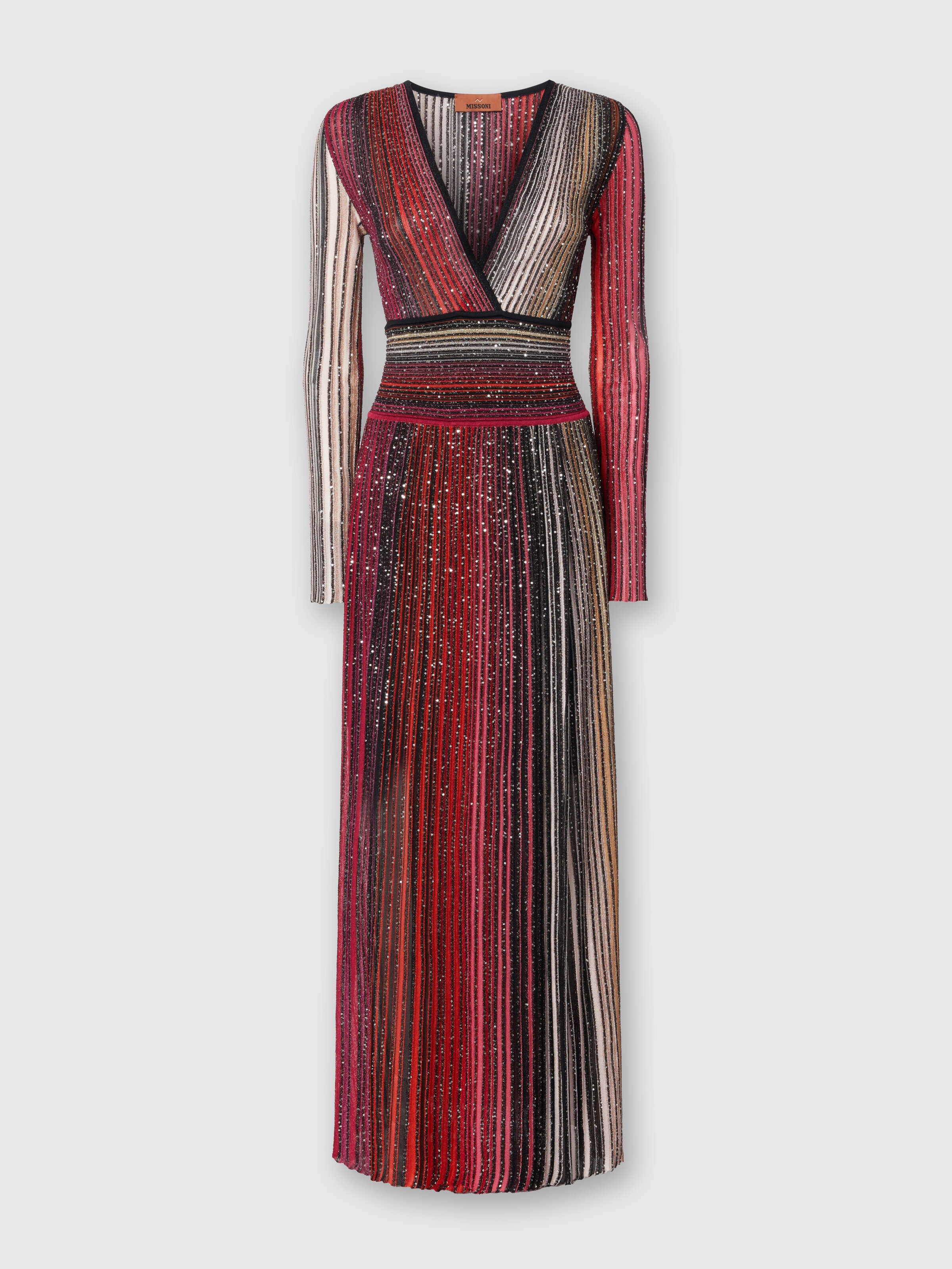 Long pleated dress with sequins, Black & Red - 0
