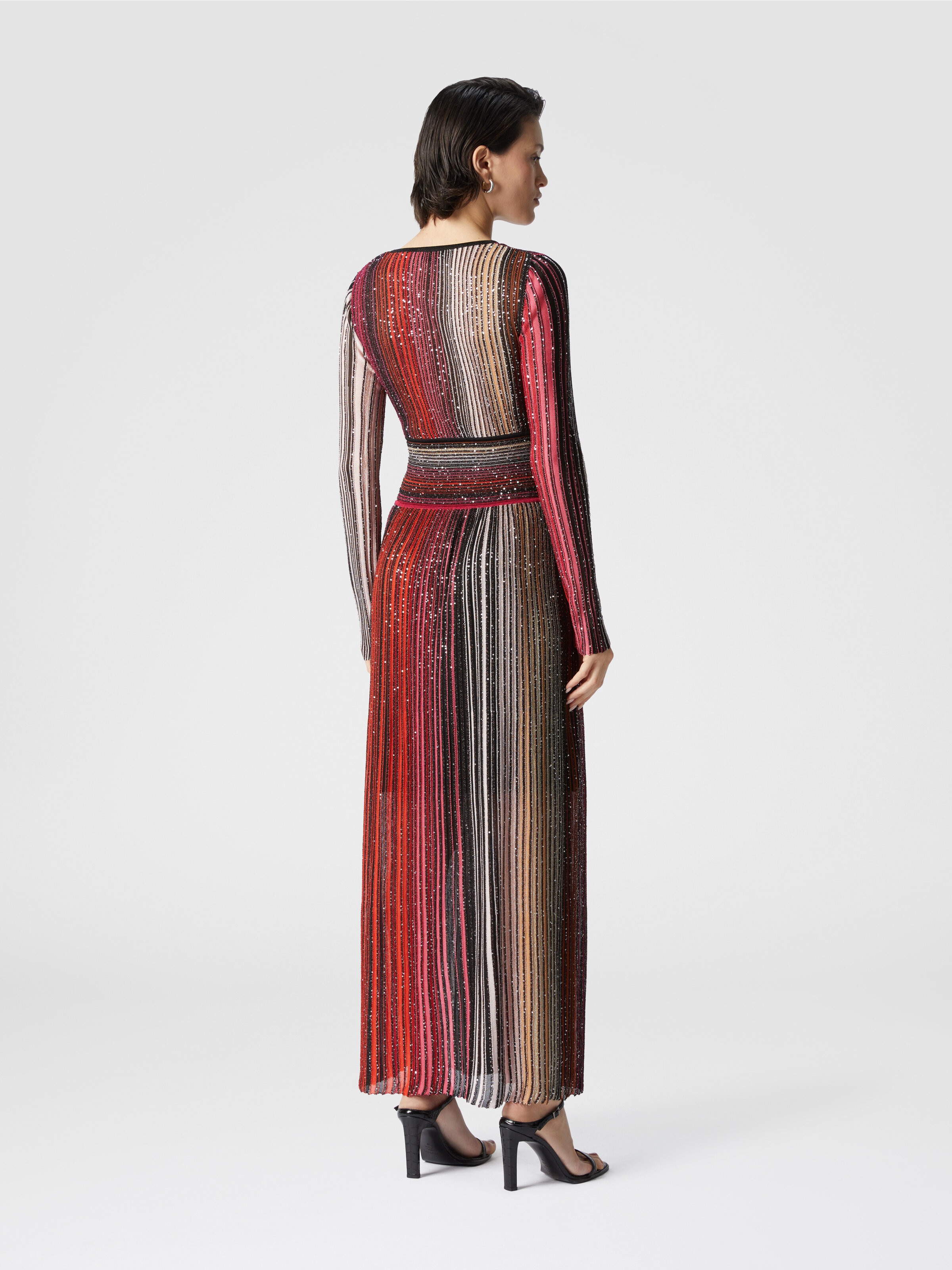 Long pleated dress with sequins, Black & Red - 2