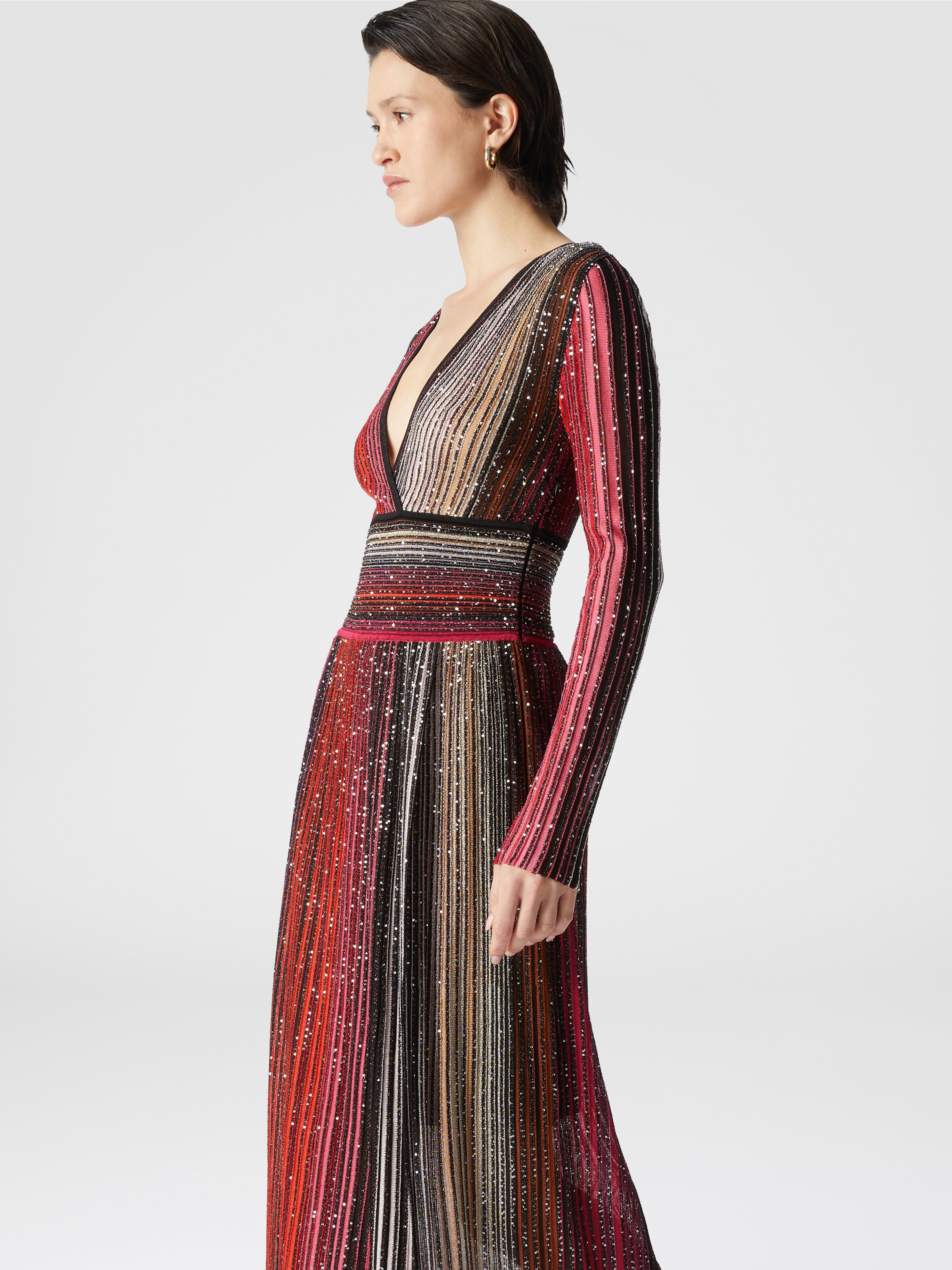 Long pleated dress with sequins, Black & Red - 4