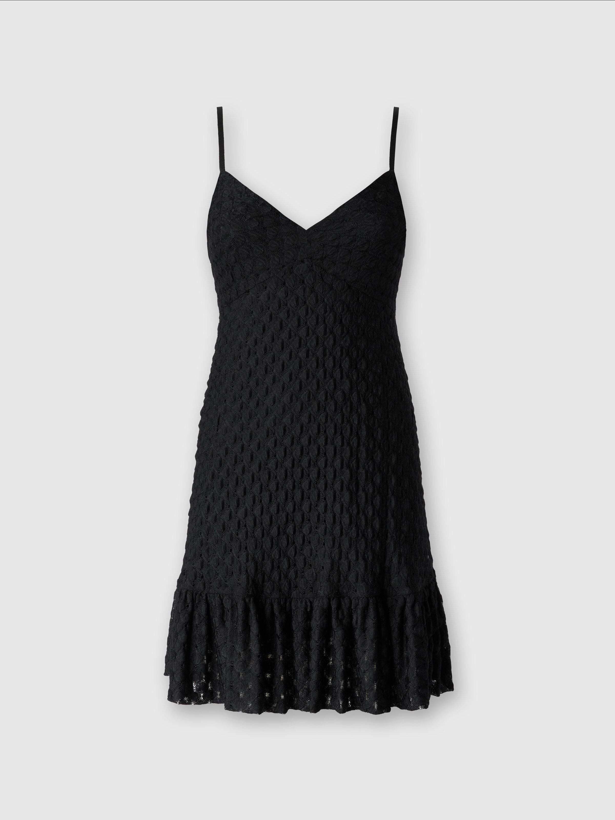 Robe courte sans manches avec jupe à volants en dentelle, Noir - 0