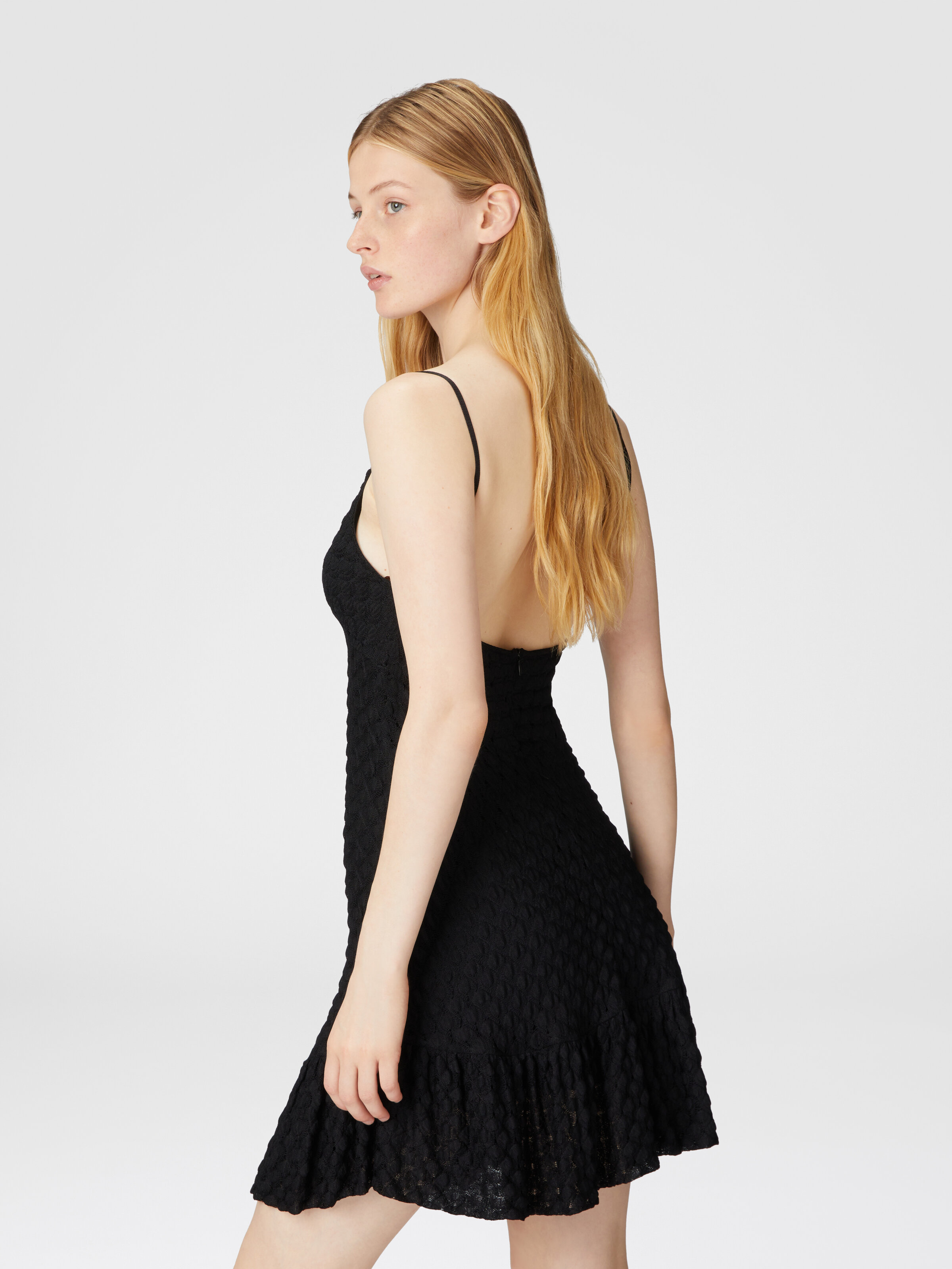 Robe courte sans manches avec jupe à volants en dentelle, Noir - 3