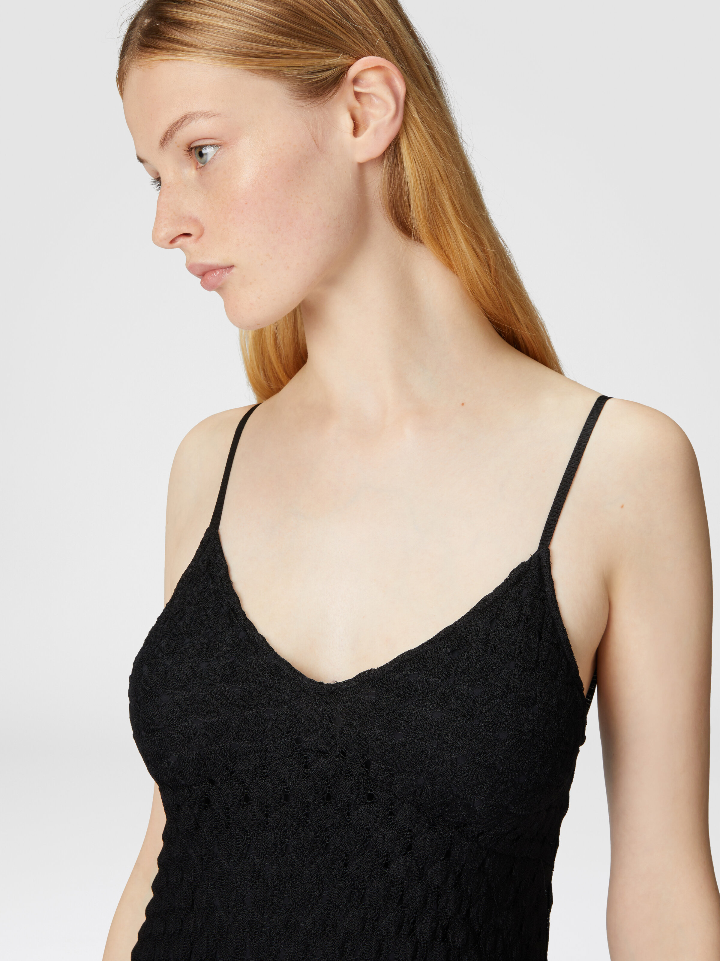 Robe courte sans manches avec jupe à volants en dentelle, Noir - 4
