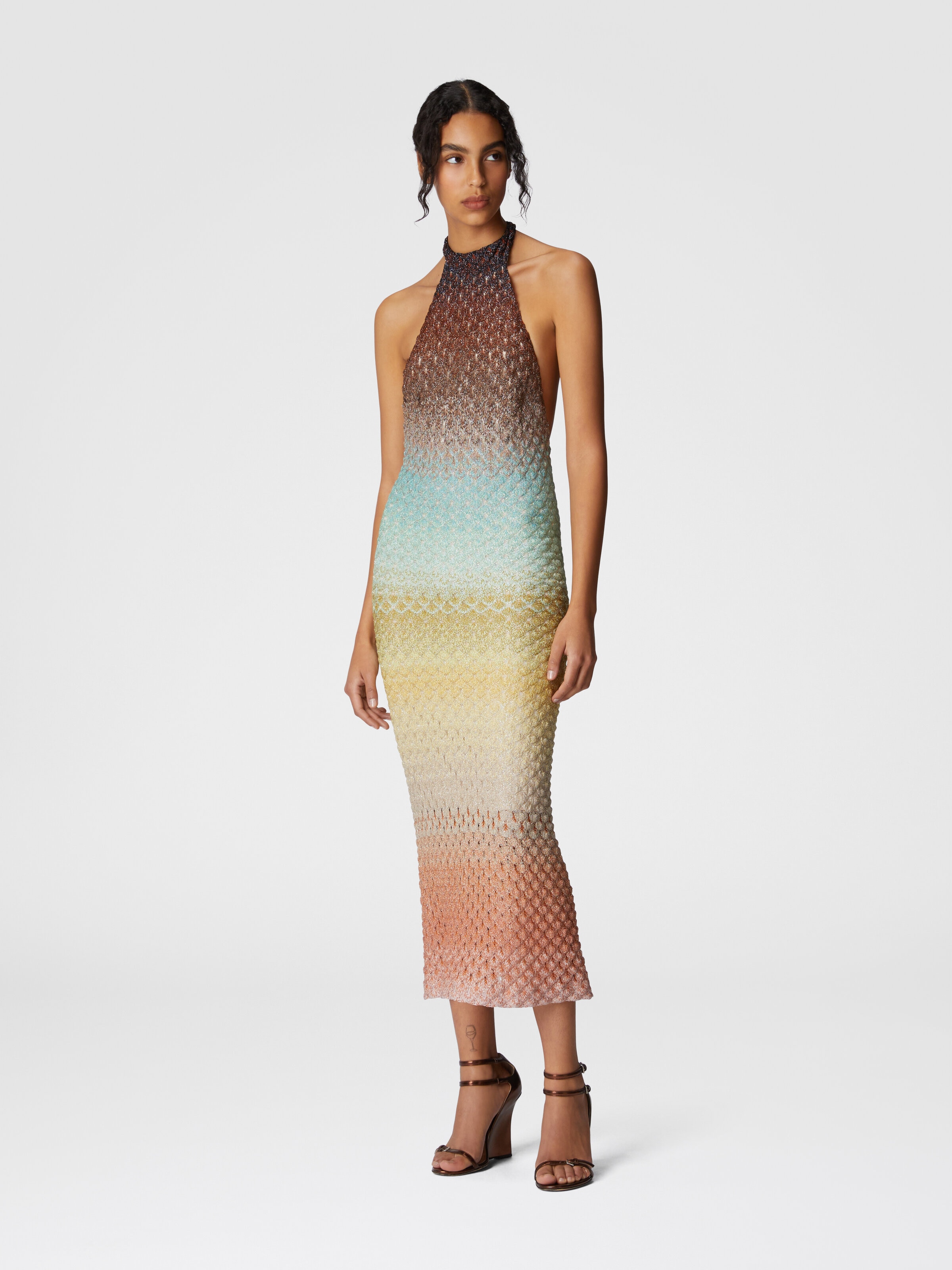 Vestido midi degradado con escote en la espalda, Multicolor  - 1