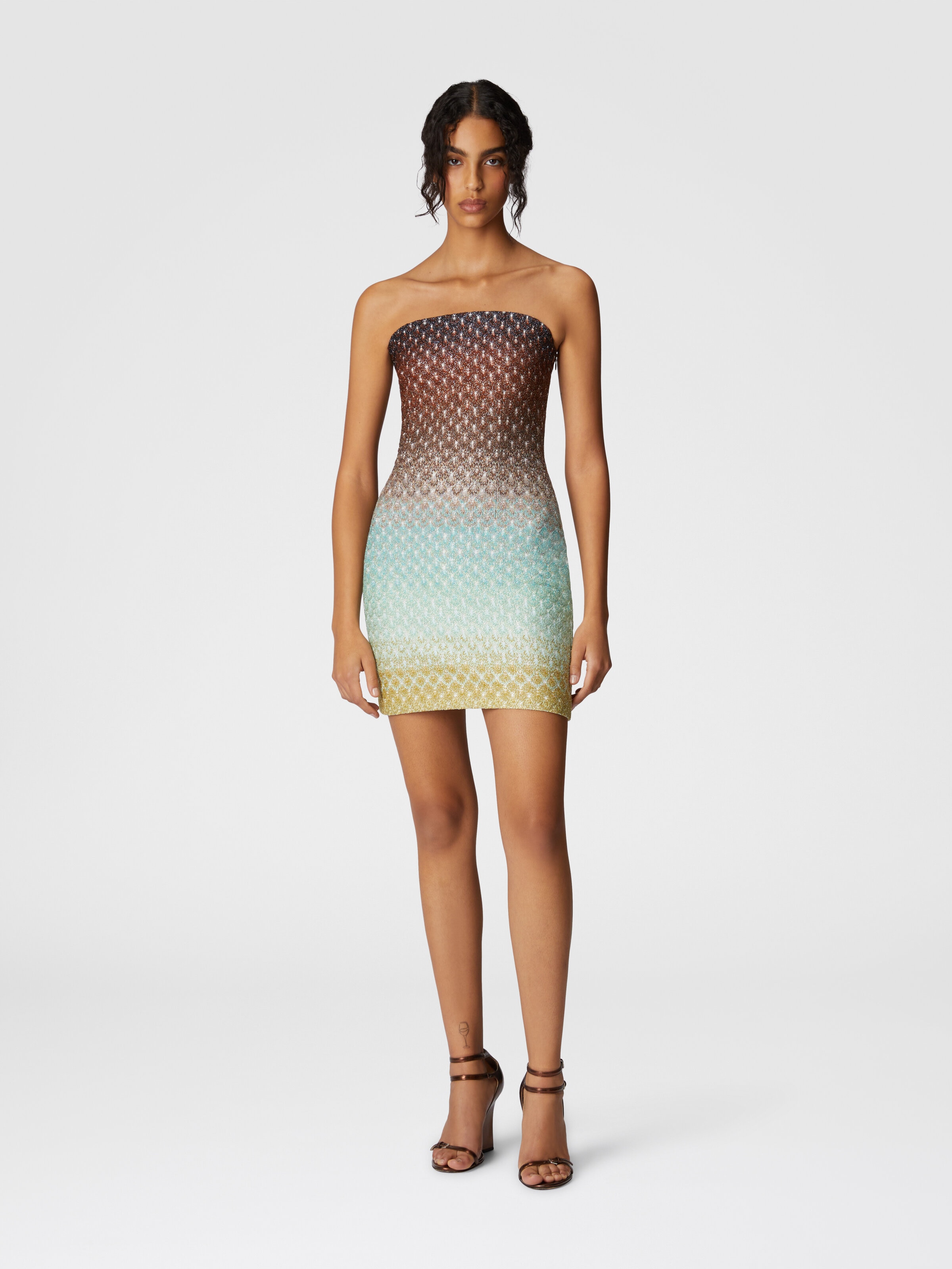 Robe courte sans bretelles en dentelle dégradée, Multicolore  - 1