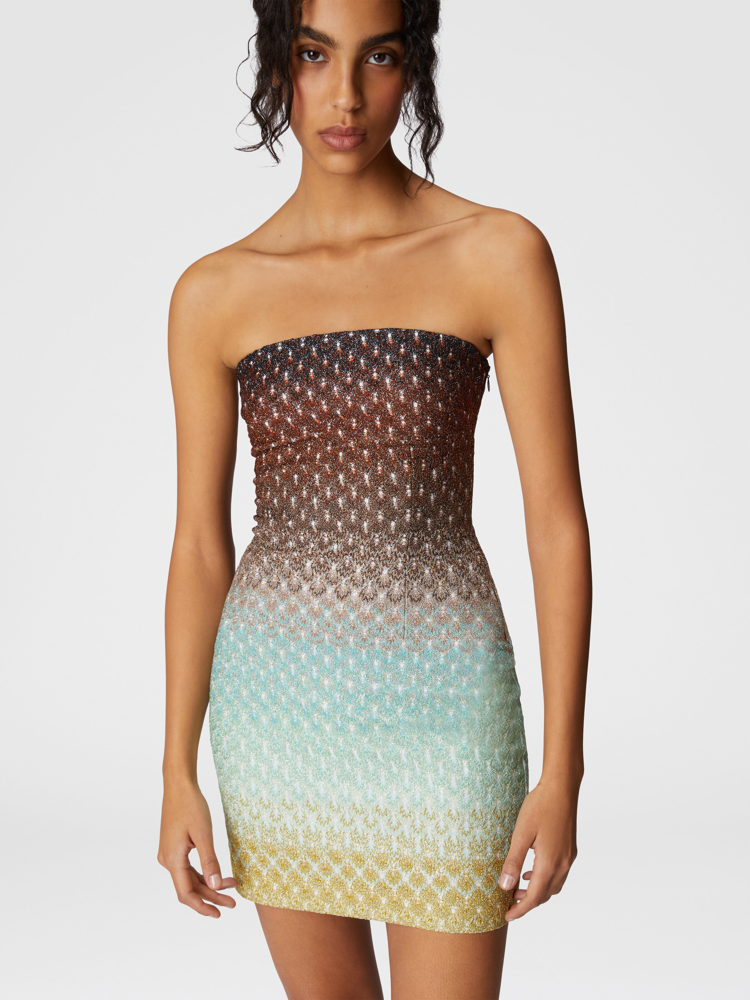 Robe courte sans bretelles en dentelle dégradée, Multicolore  - 3