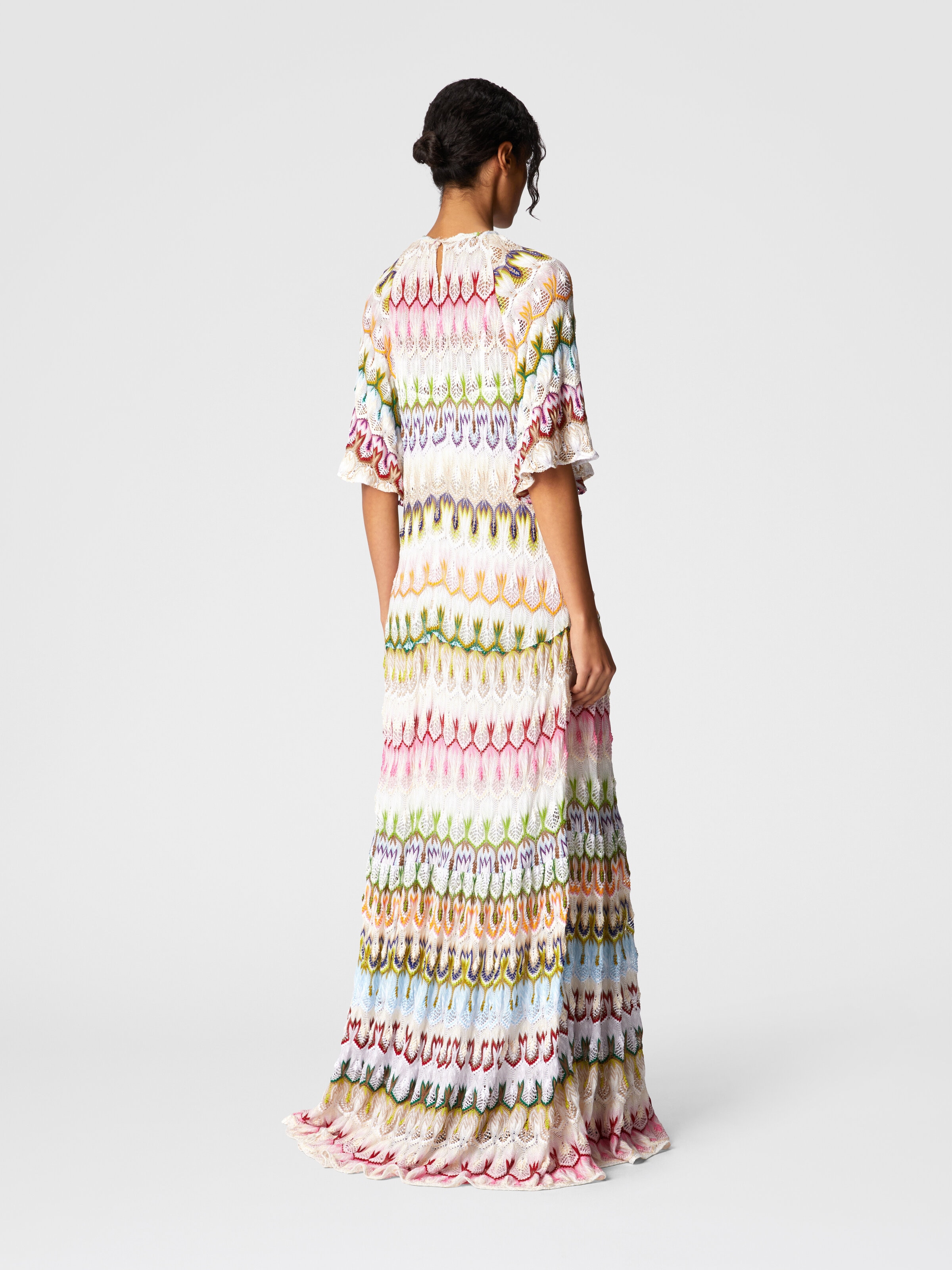 Vestido largo de manga corta con detalles florales de encaje, Multicolor  - 2