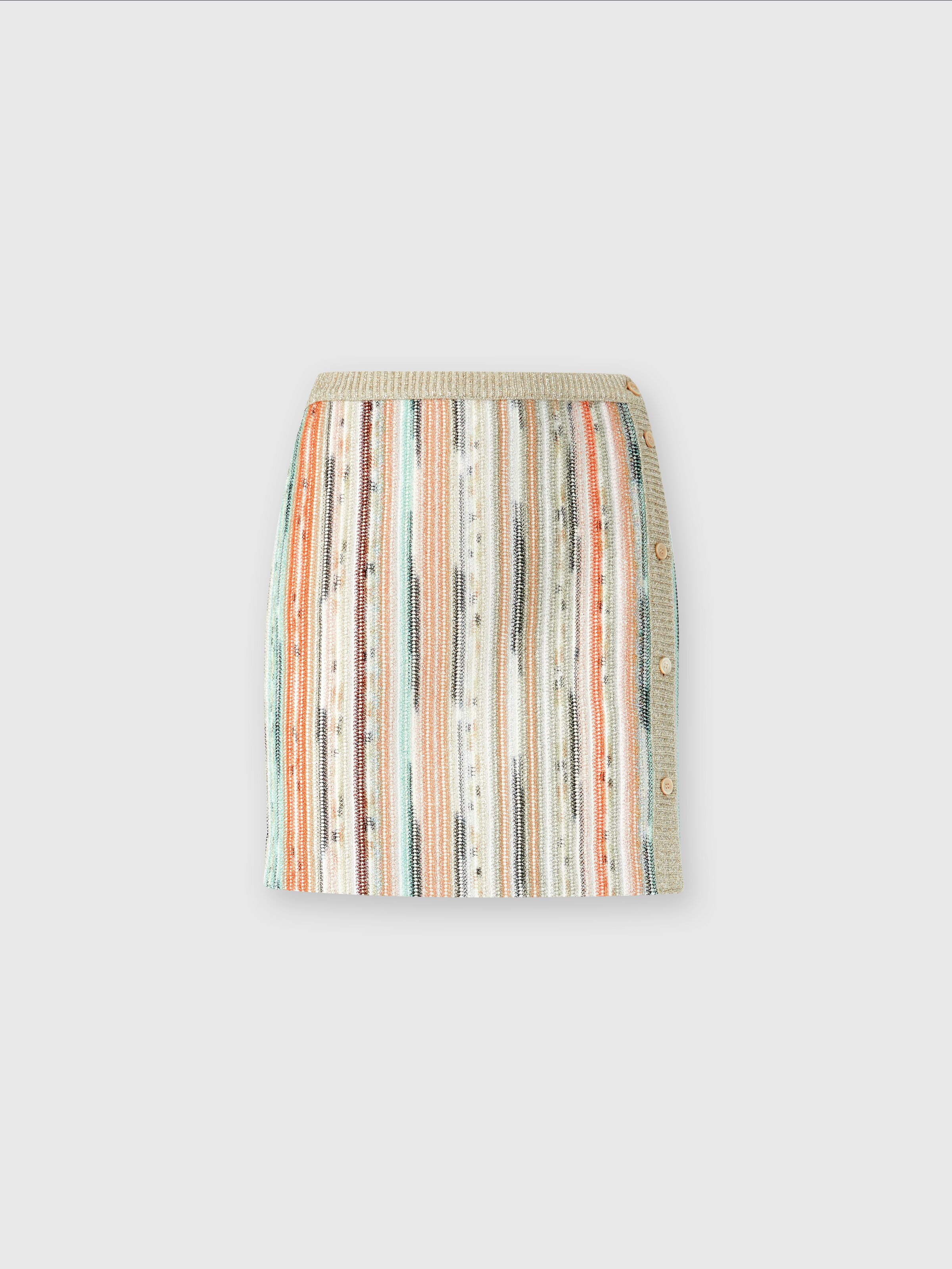Striped lamé slub viscose miniskirt with side buttoning, Multicoloured  - 0
