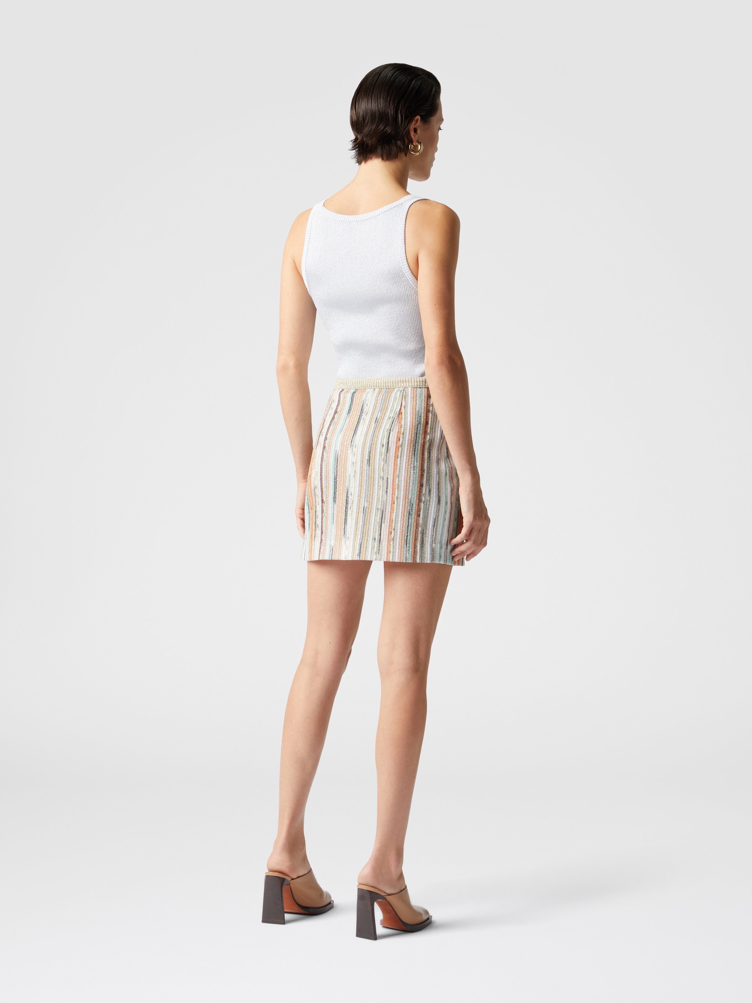 Striped lamé slub viscose miniskirt with side buttoning, Multicoloured  - 2