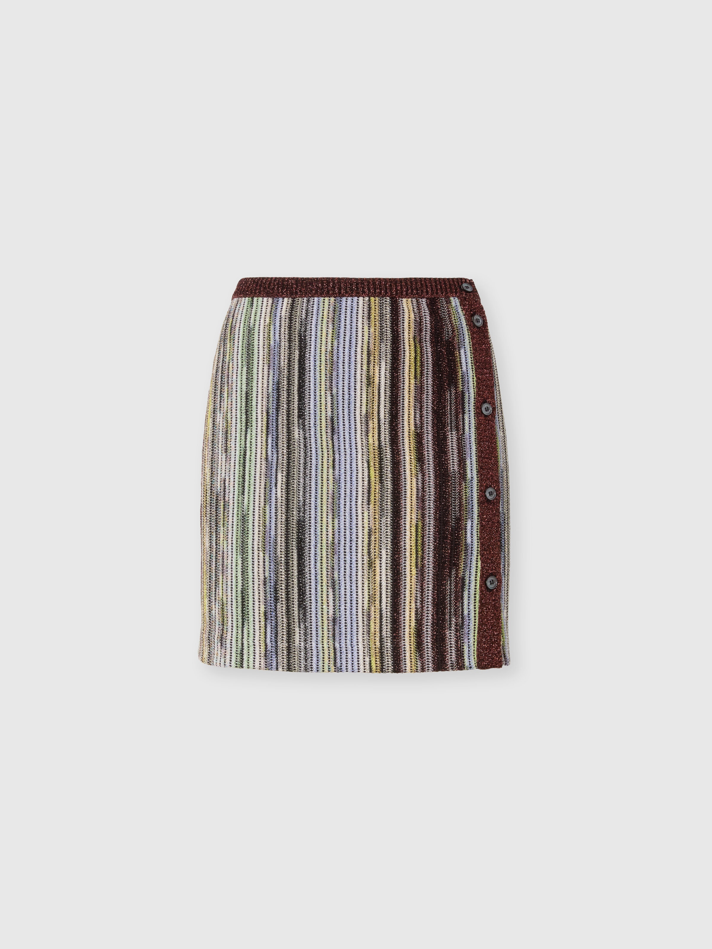Striped lamé slub viscose miniskirt with side buttoning, Multicoloured  - 0