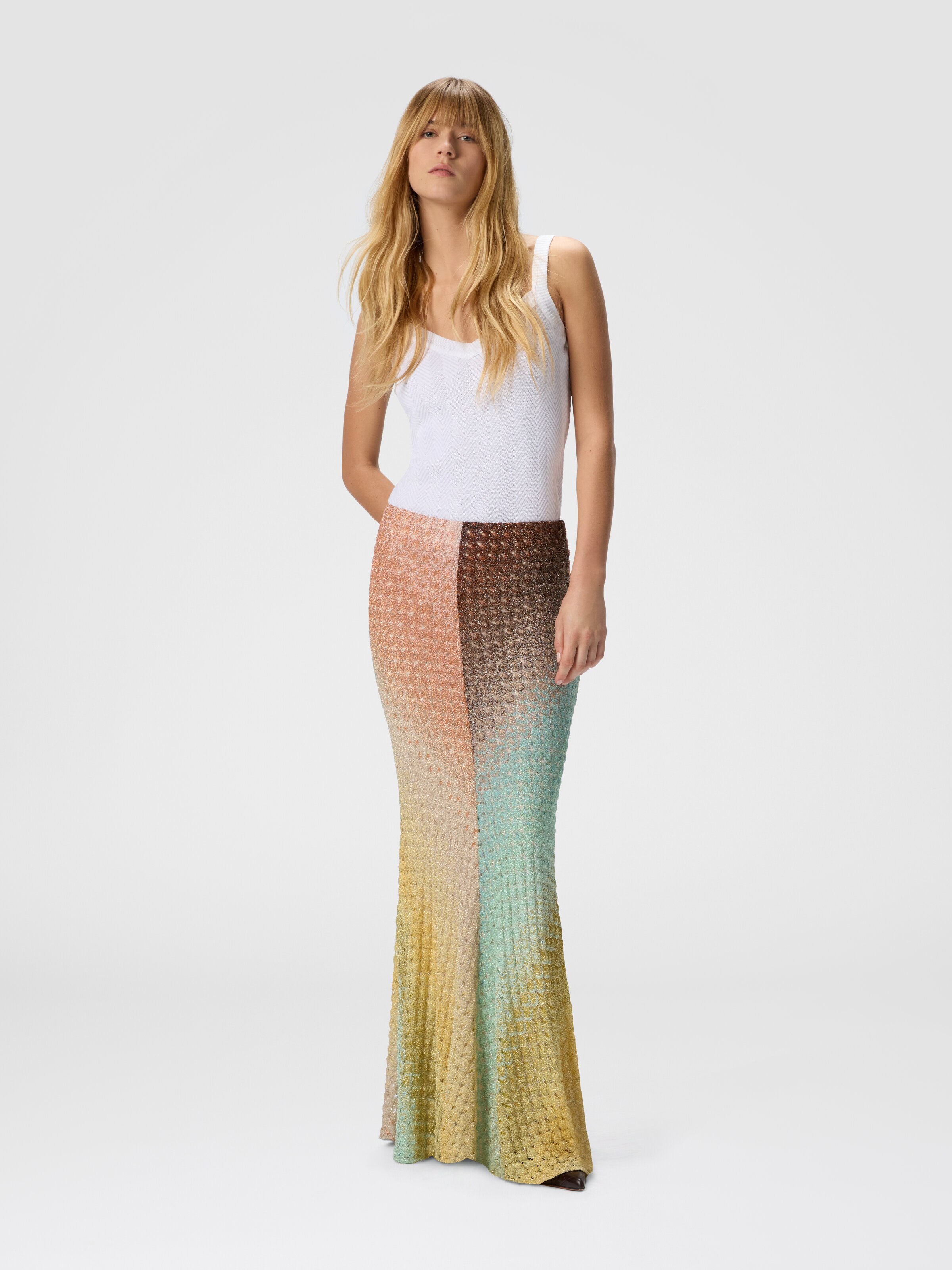 Dégradé flared long skirt in lace, Multicoloured  - 1