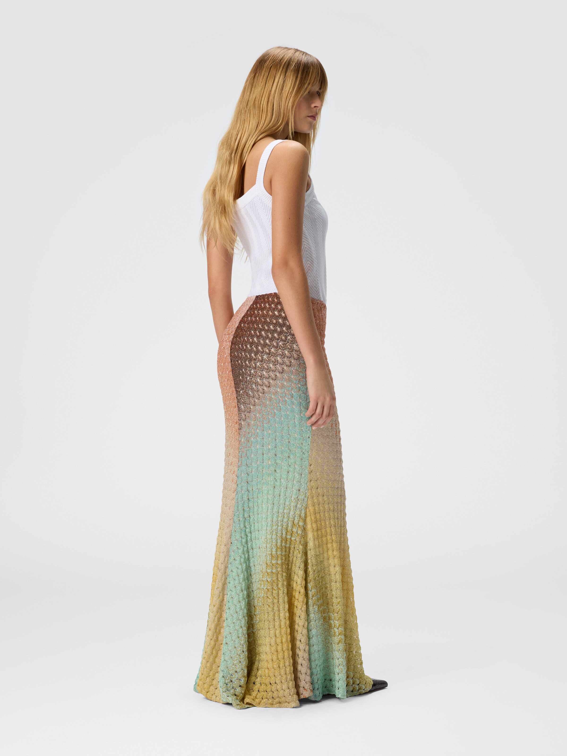 Dégradé flared long skirt in lace, Multicoloured  - 2