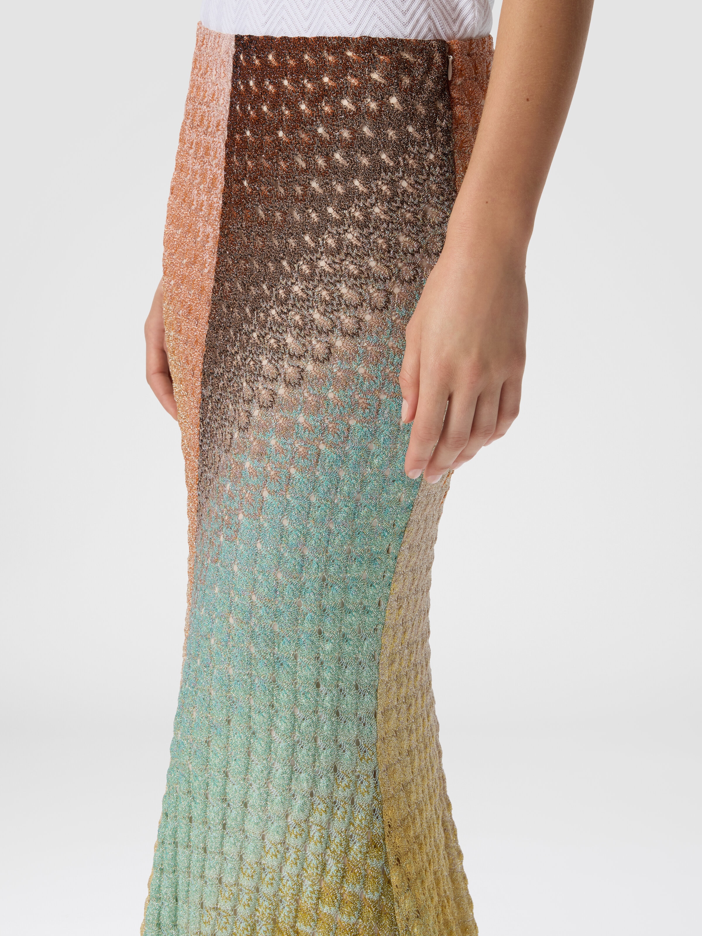 Dégradé flared long skirt in lace, Multicoloured  - 3