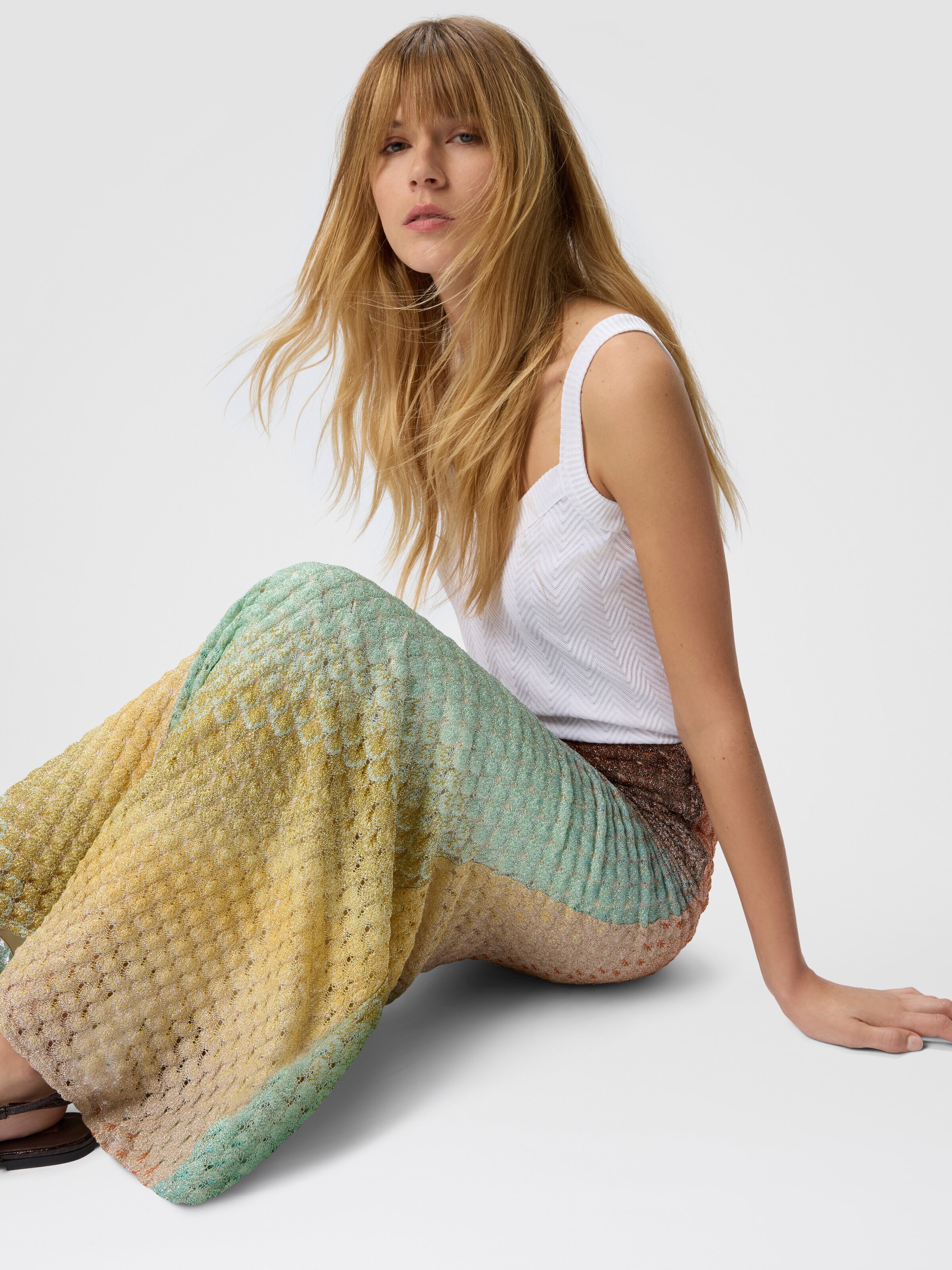 Dégradé flared long skirt in lace, Multicoloured  - 4