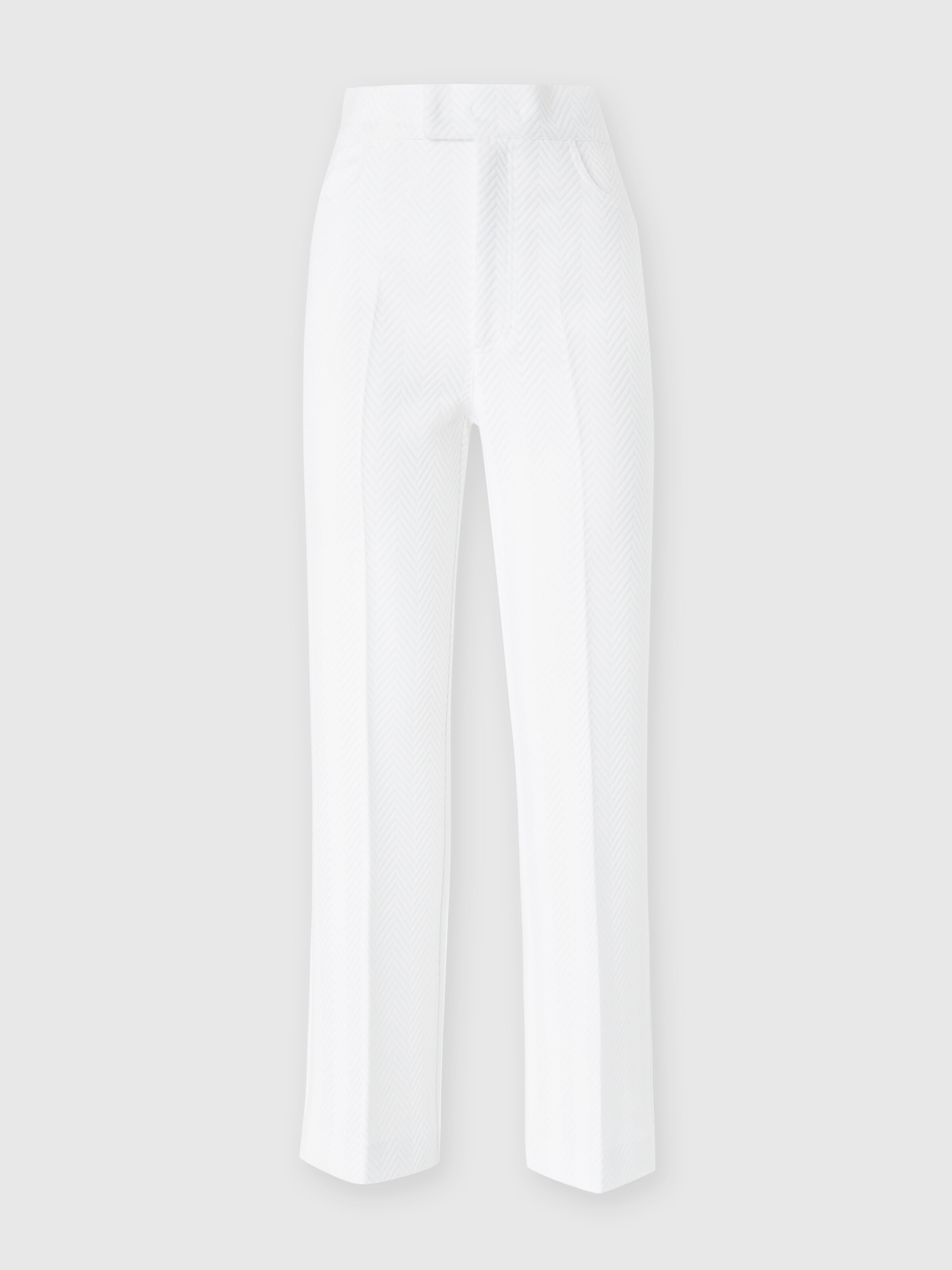 Classic trousers in cotton and zigzag viscose with cropped hem, White  - 0