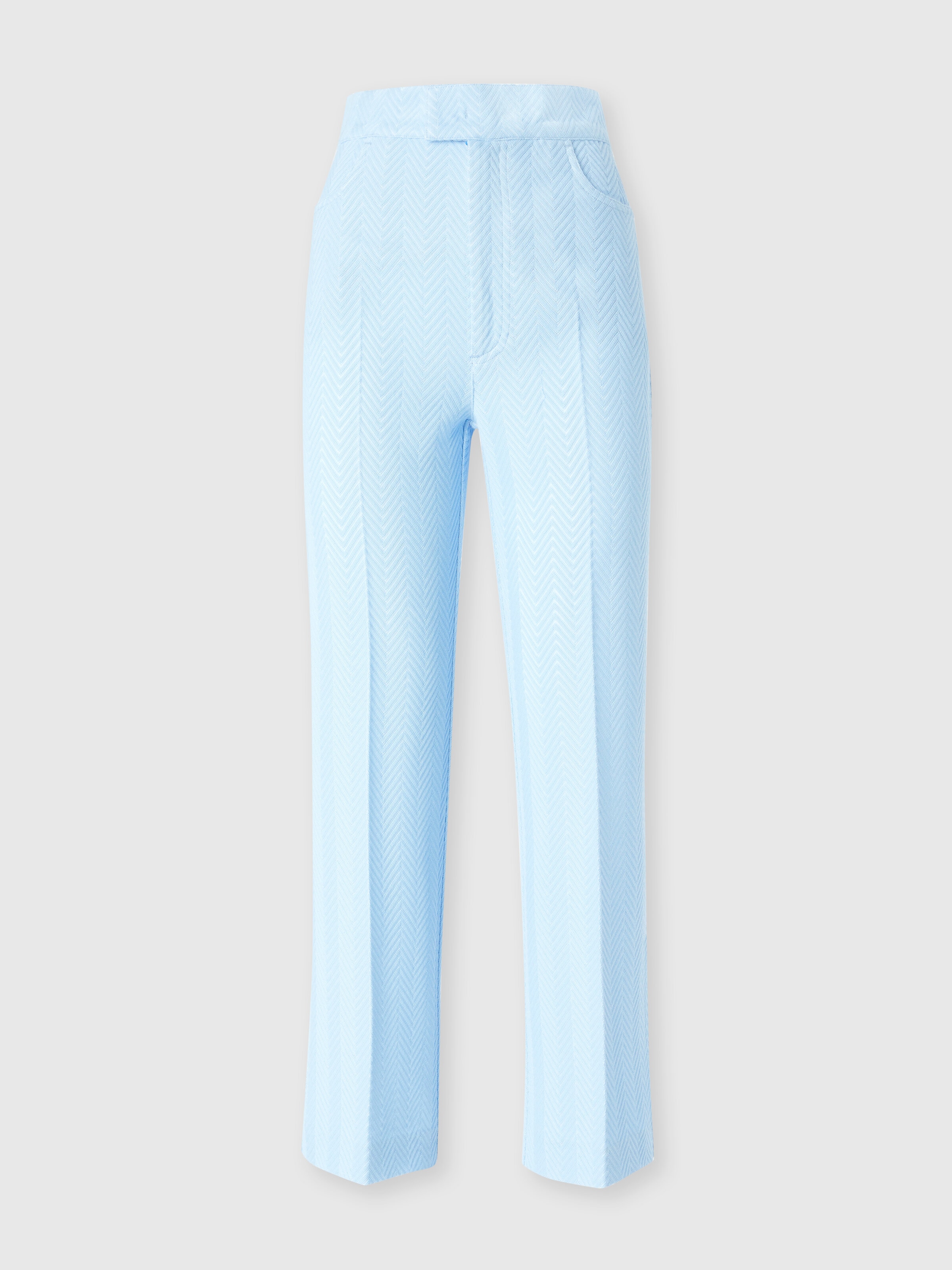 Classic trousers in cotton and zigzag viscose with cropped hem, Light Blue - 0