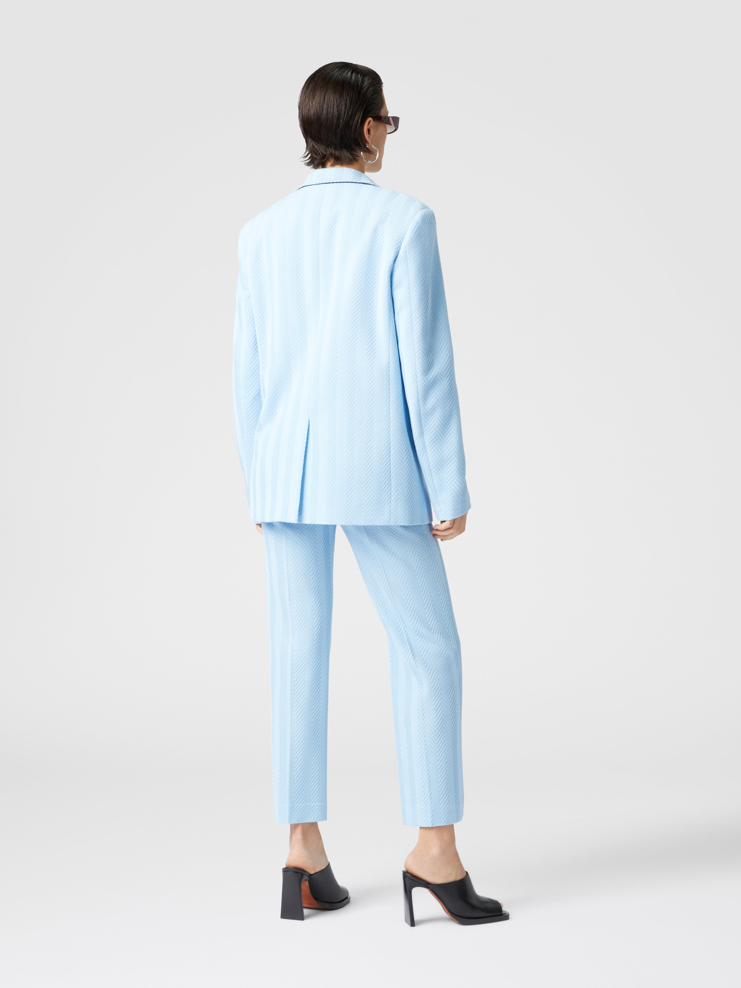 Classic trousers in cotton and zigzag viscose with cropped hem, Light Blue - 2