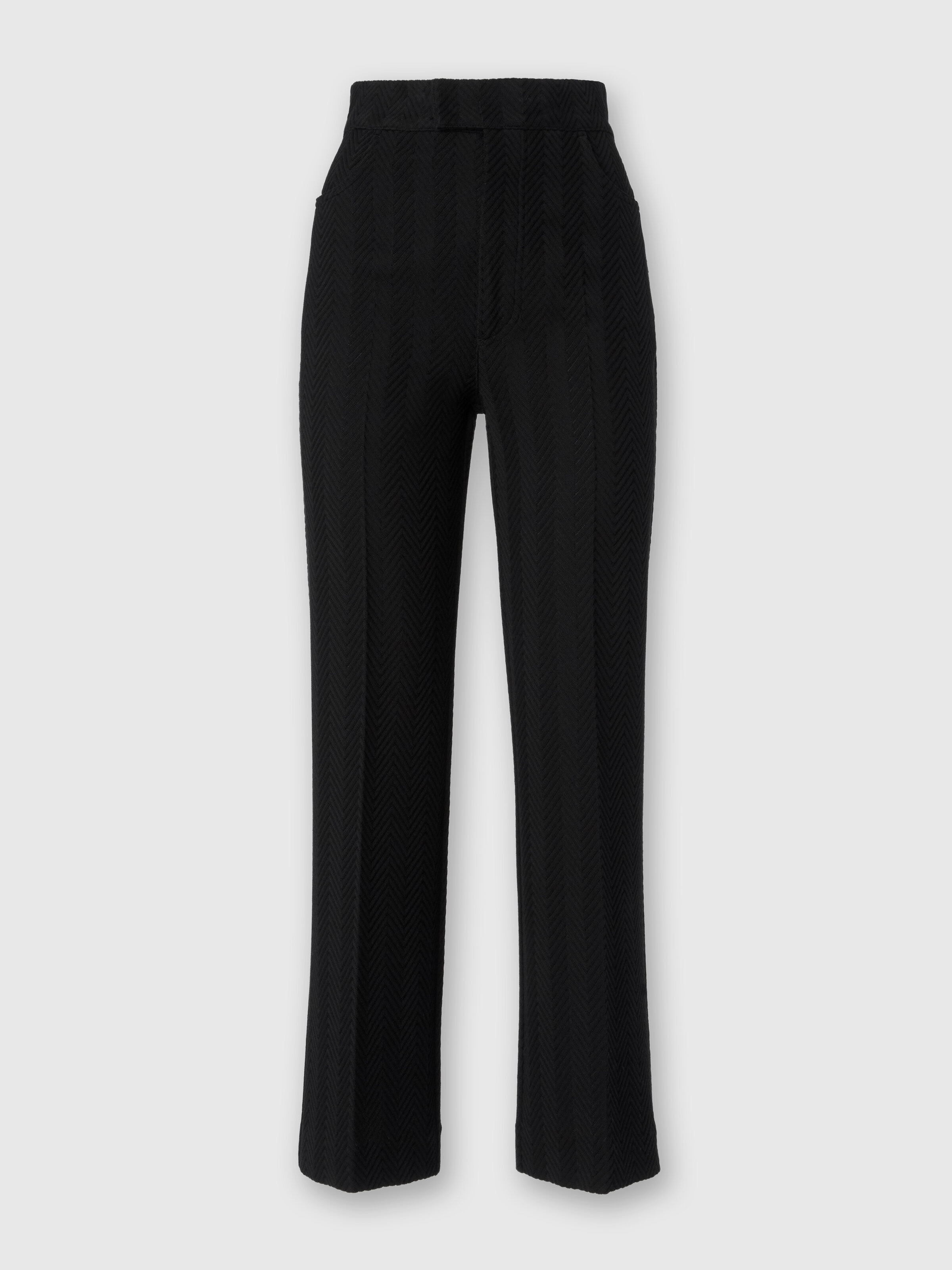 Classic trousers in cotton and zigzag viscose with cropped hem, Black - 0