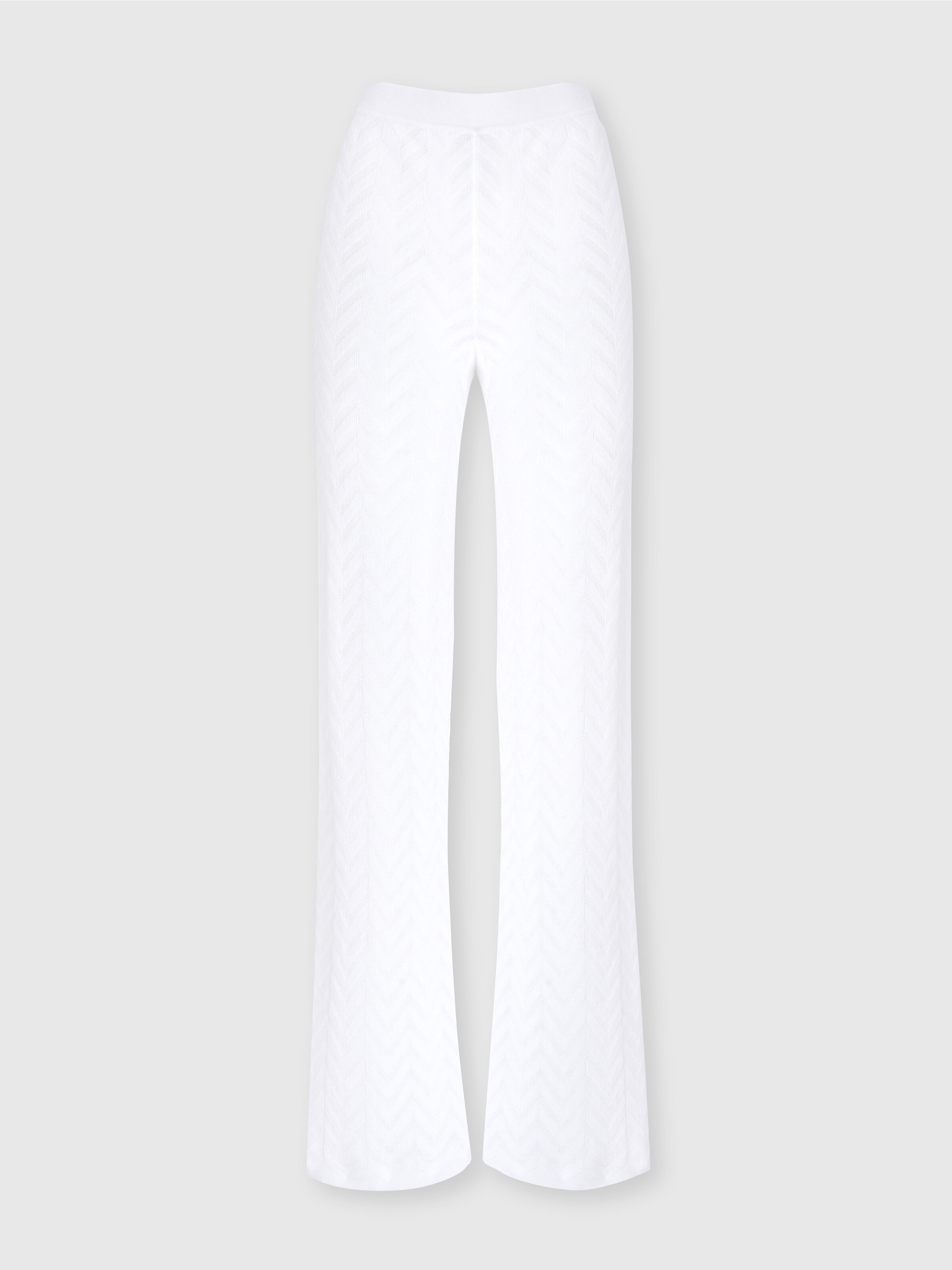 Tonal chevron pattern straight trousers, White  - 0