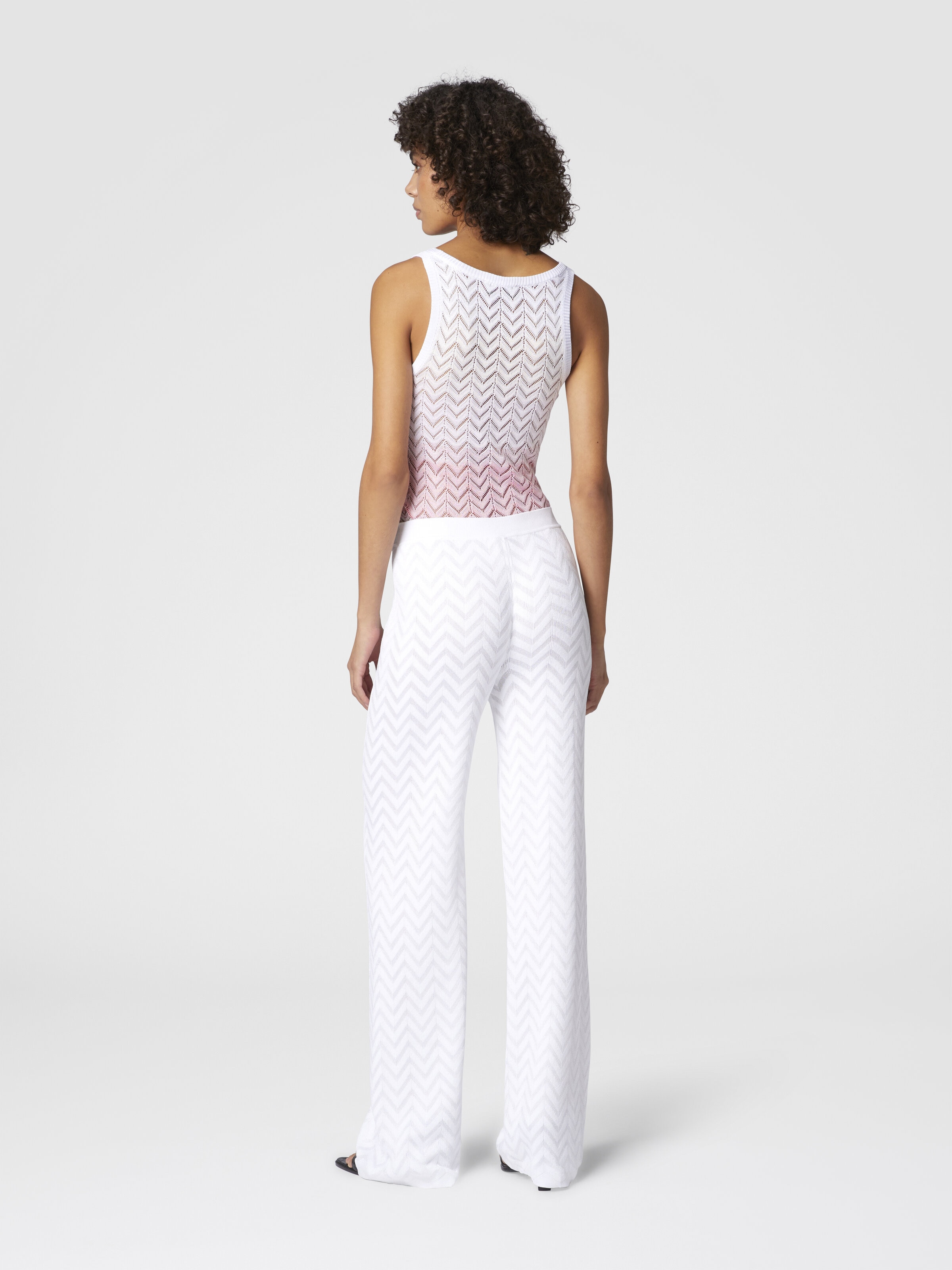 Tonal chevron pattern straight trousers, White  - 2