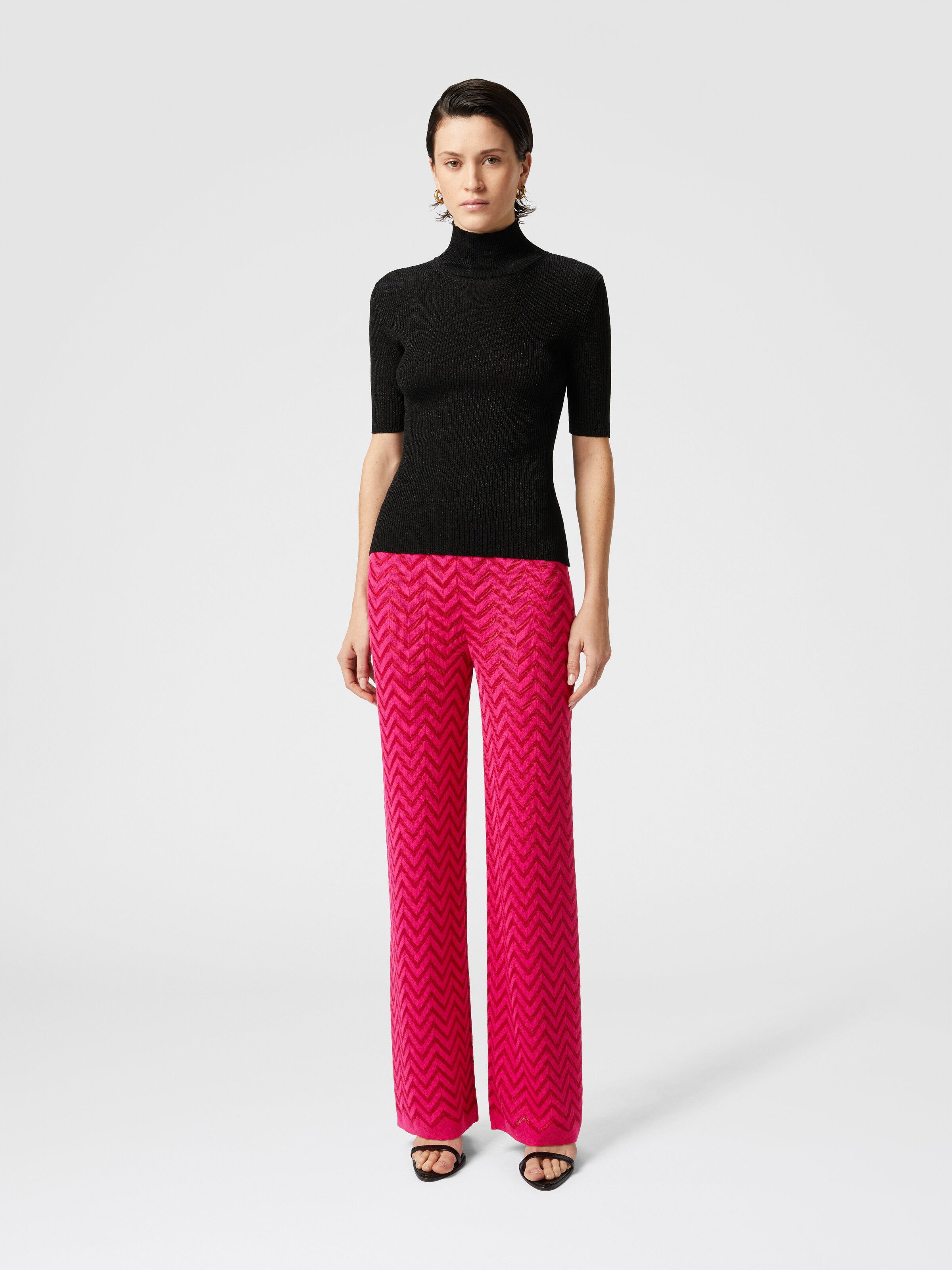 Tonal chevron pattern straight trousers, Magenta Red - 1