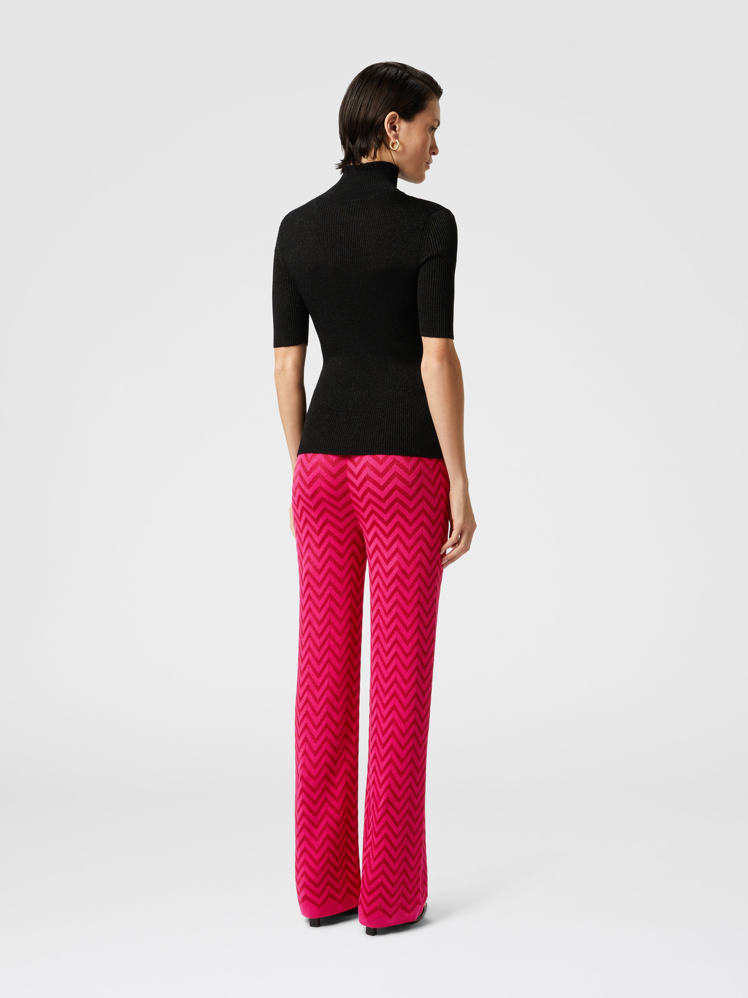 Tonal chevron pattern straight trousers, Magenta Red - 2