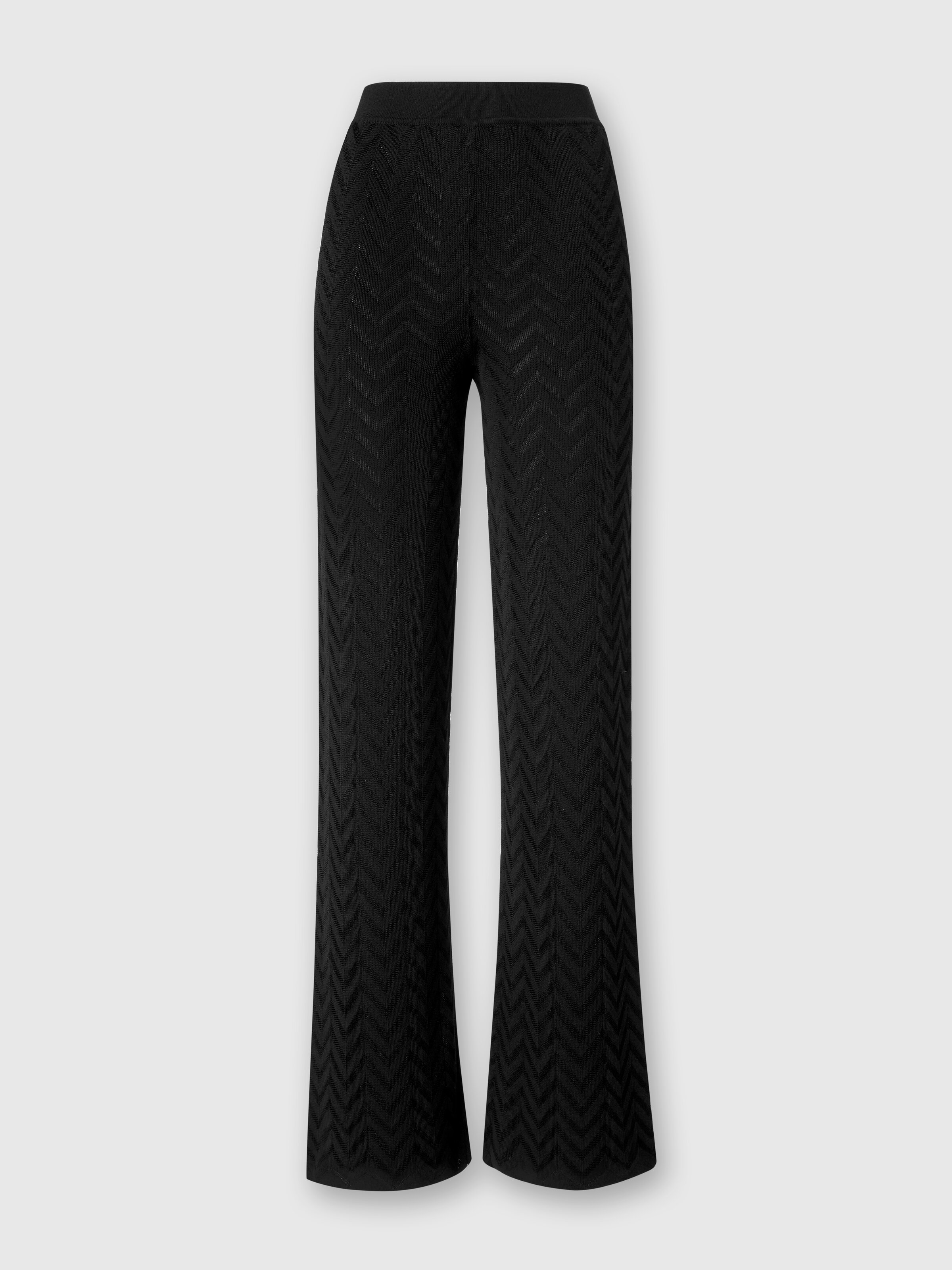 Tonal chevron pattern straight trousers, Black - 0