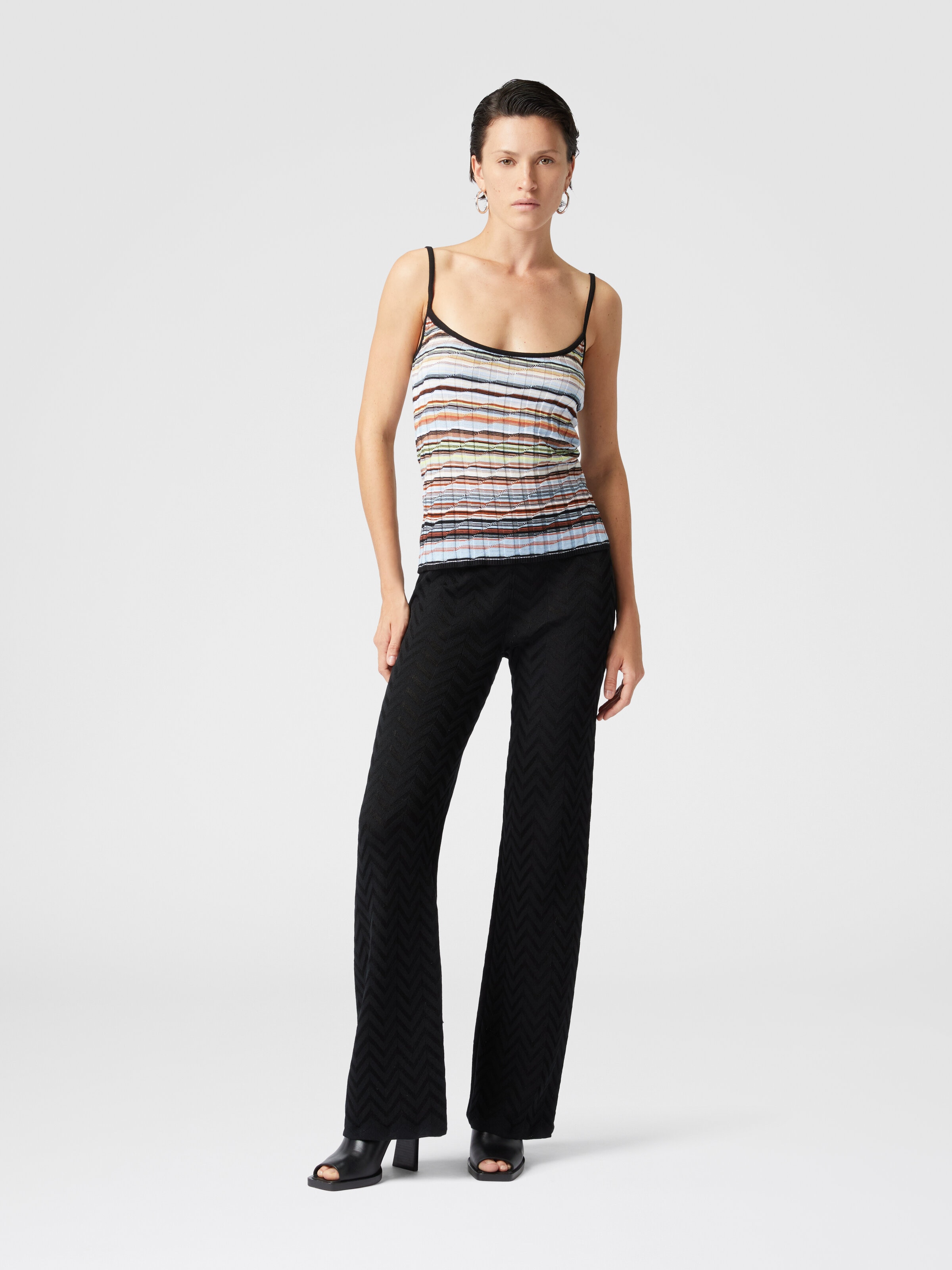 Tonal chevron pattern straight trousers, Black - 1