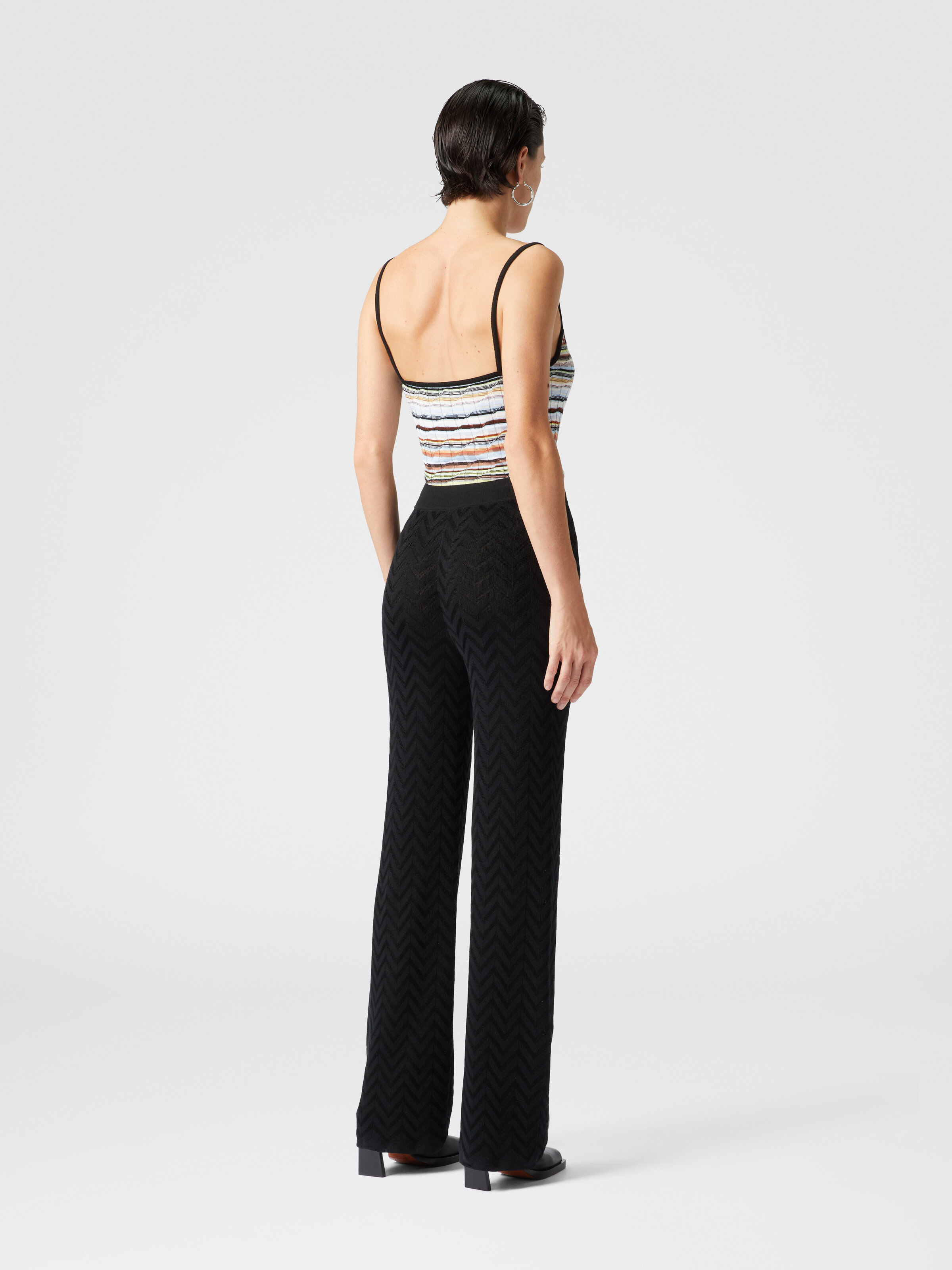 Tonal chevron pattern straight trousers, Black - 2