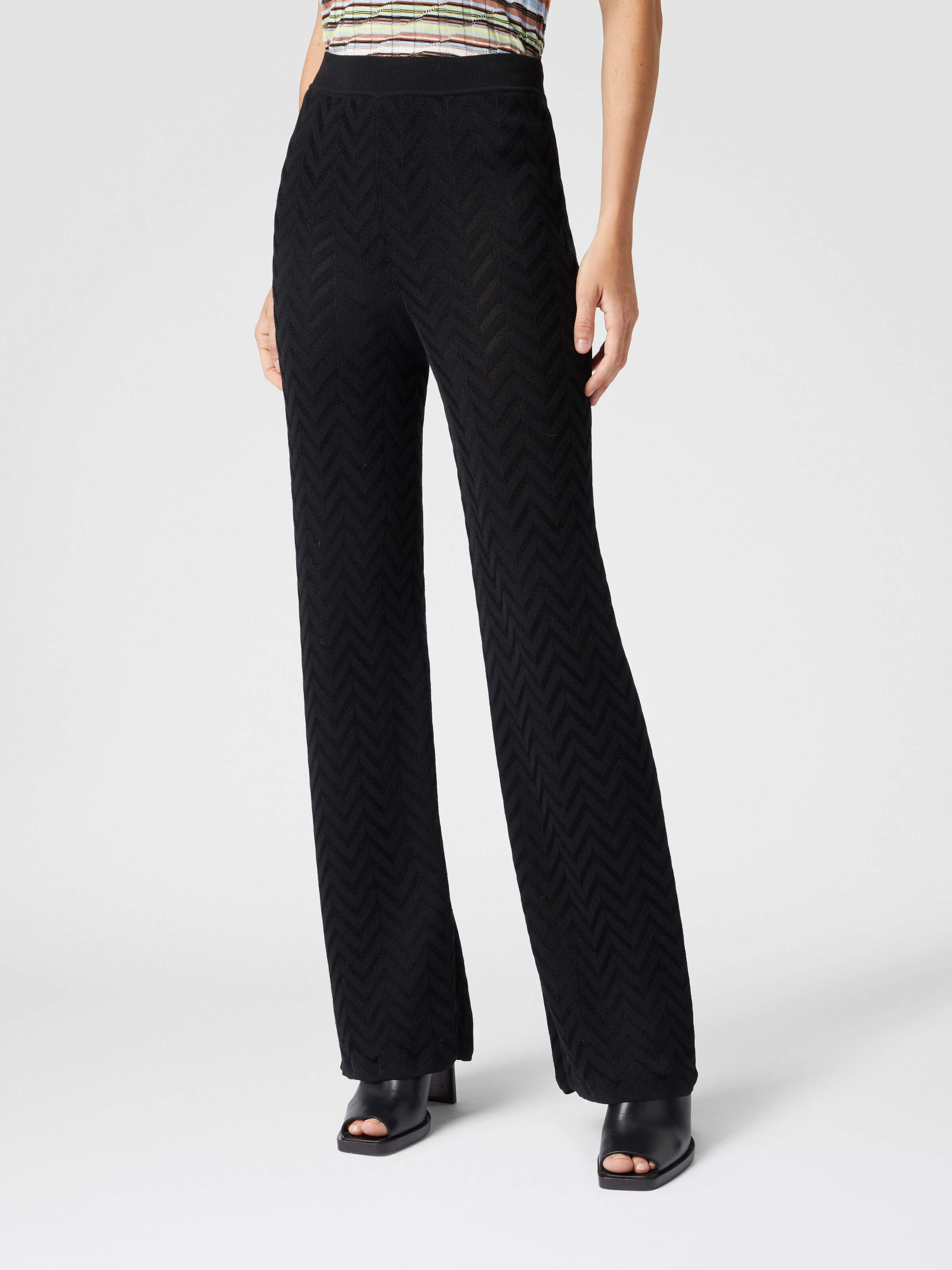 Tonal chevron pattern straight trousers, Black - 3