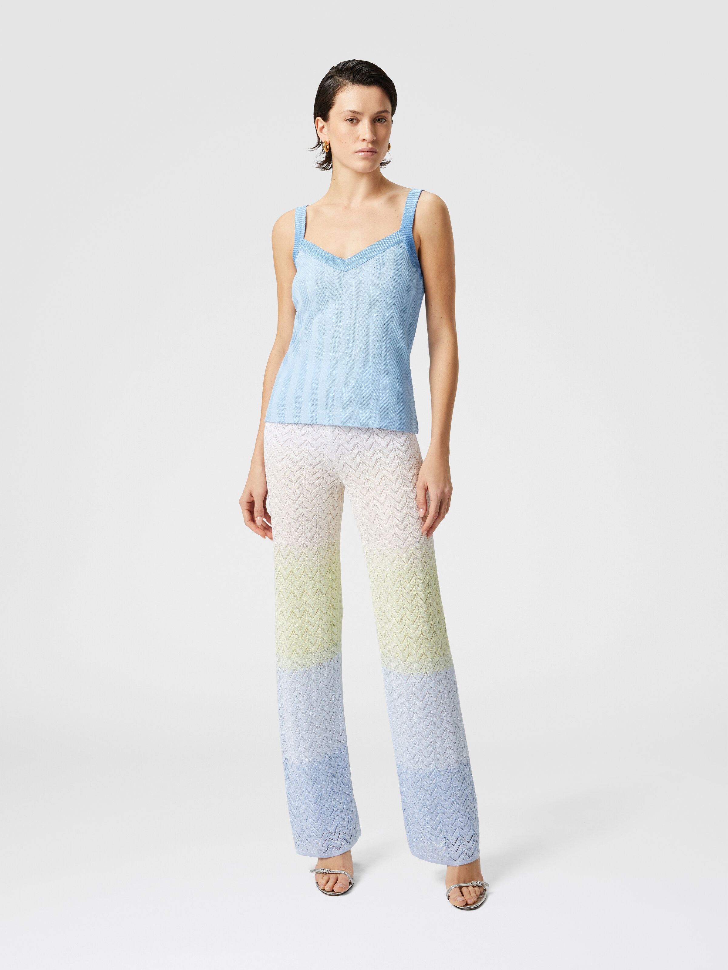 Straight trousers in gradient chevron viscose, Multicoloured  - 1