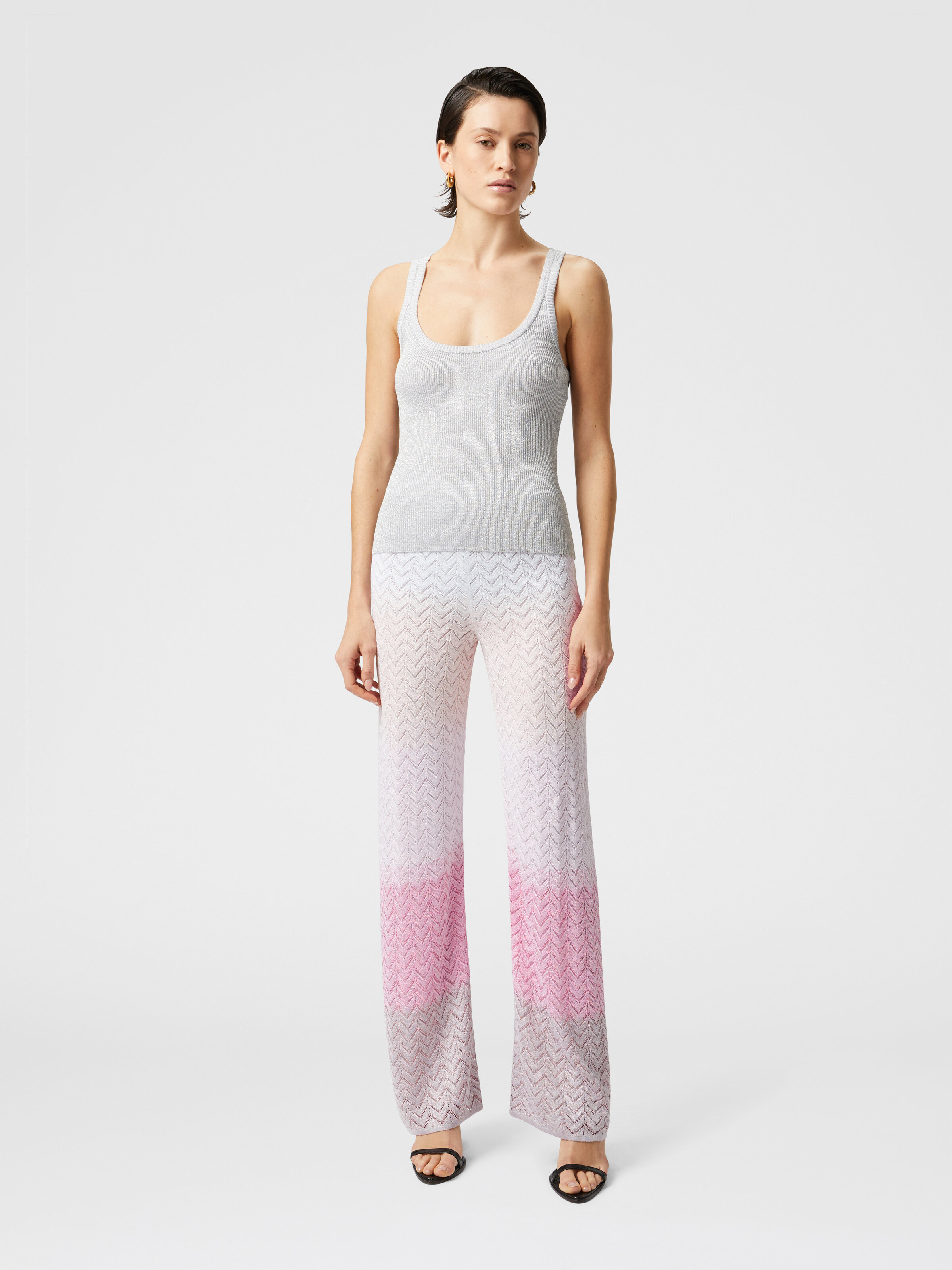 Straight trousers in gradient chevron viscose, Multicoloured  - 1