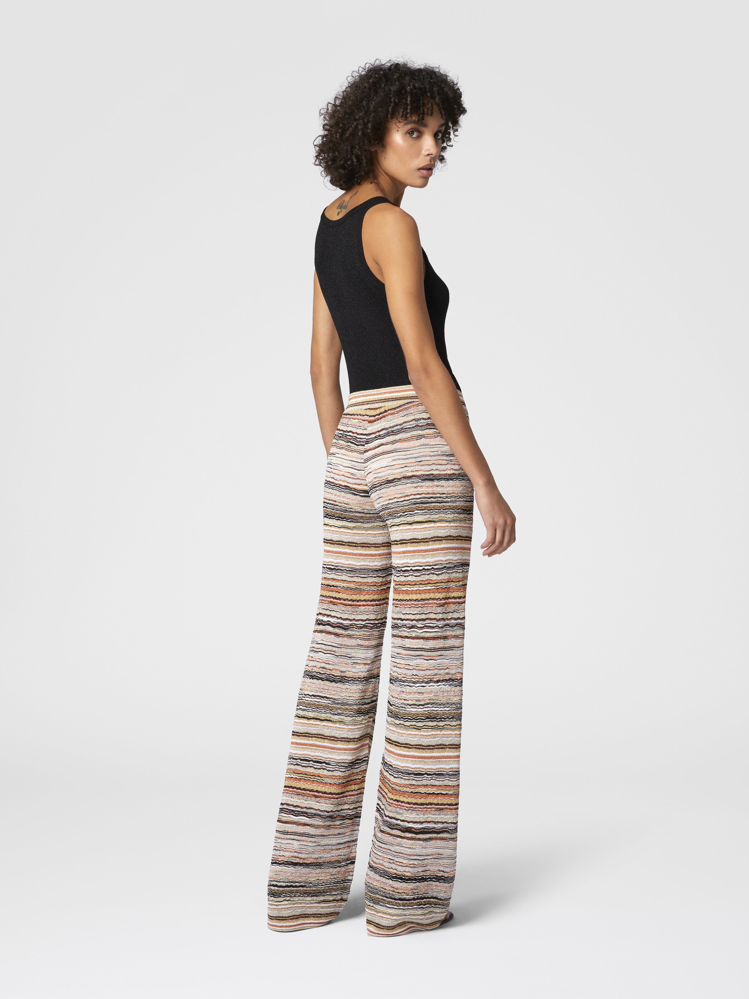 Straight trousers in lamé viscose embossed with wave pattern, Multicoloured  - 2