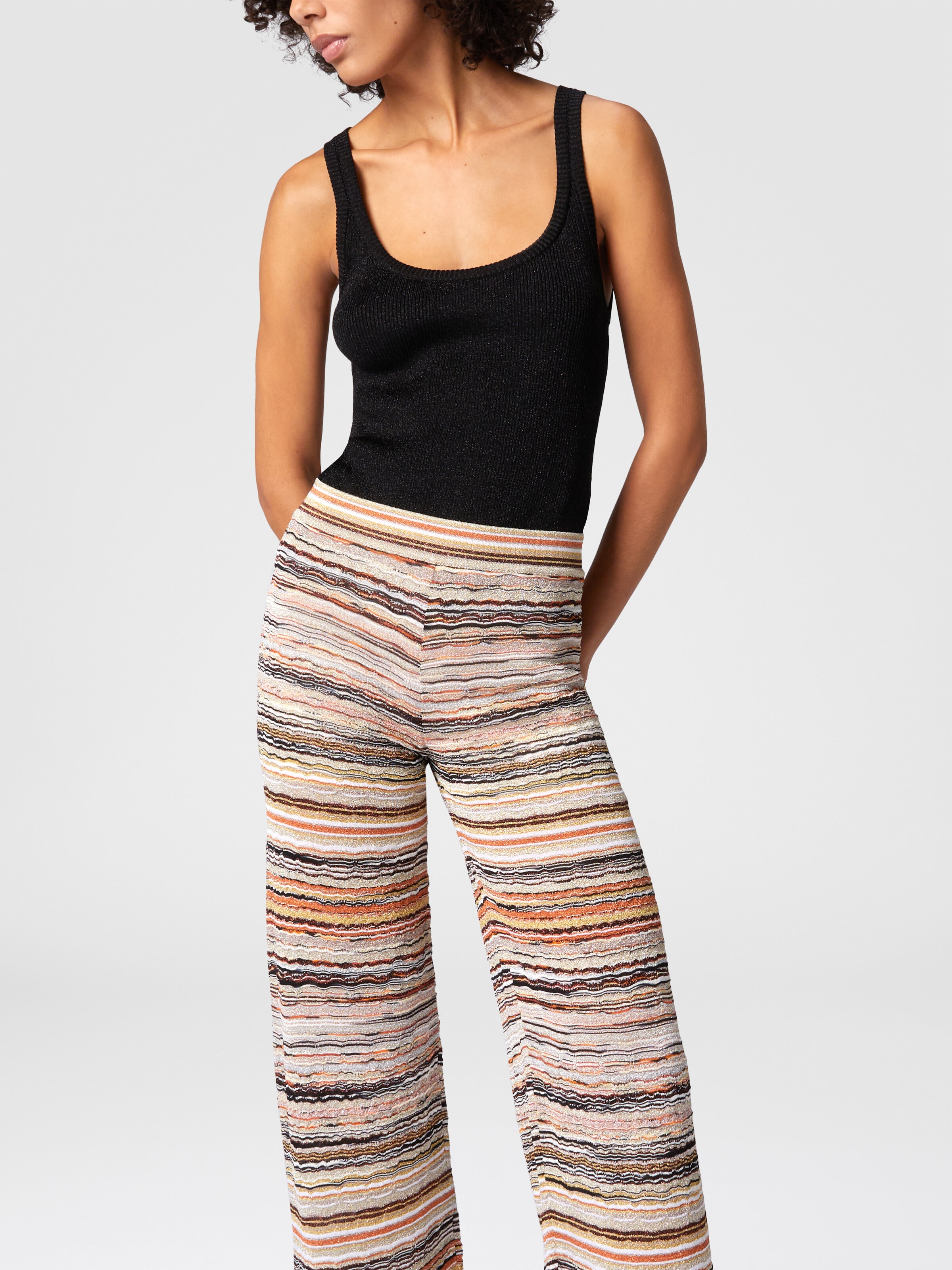 Straight trousers in lamé viscose embossed with wave pattern, Multicoloured  - 3