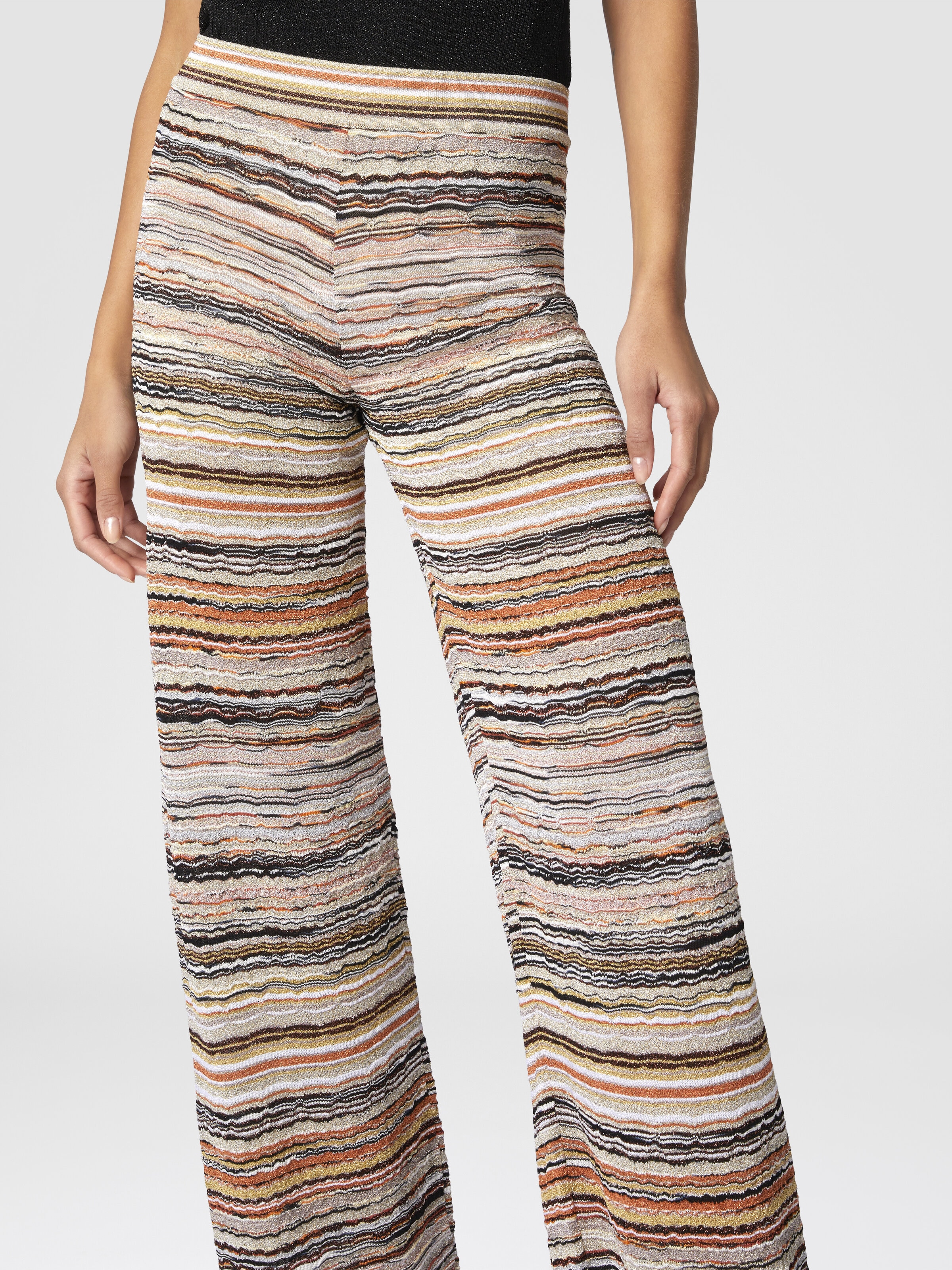 Straight trousers in lamé viscose embossed with wave pattern, Multicoloured  - 4