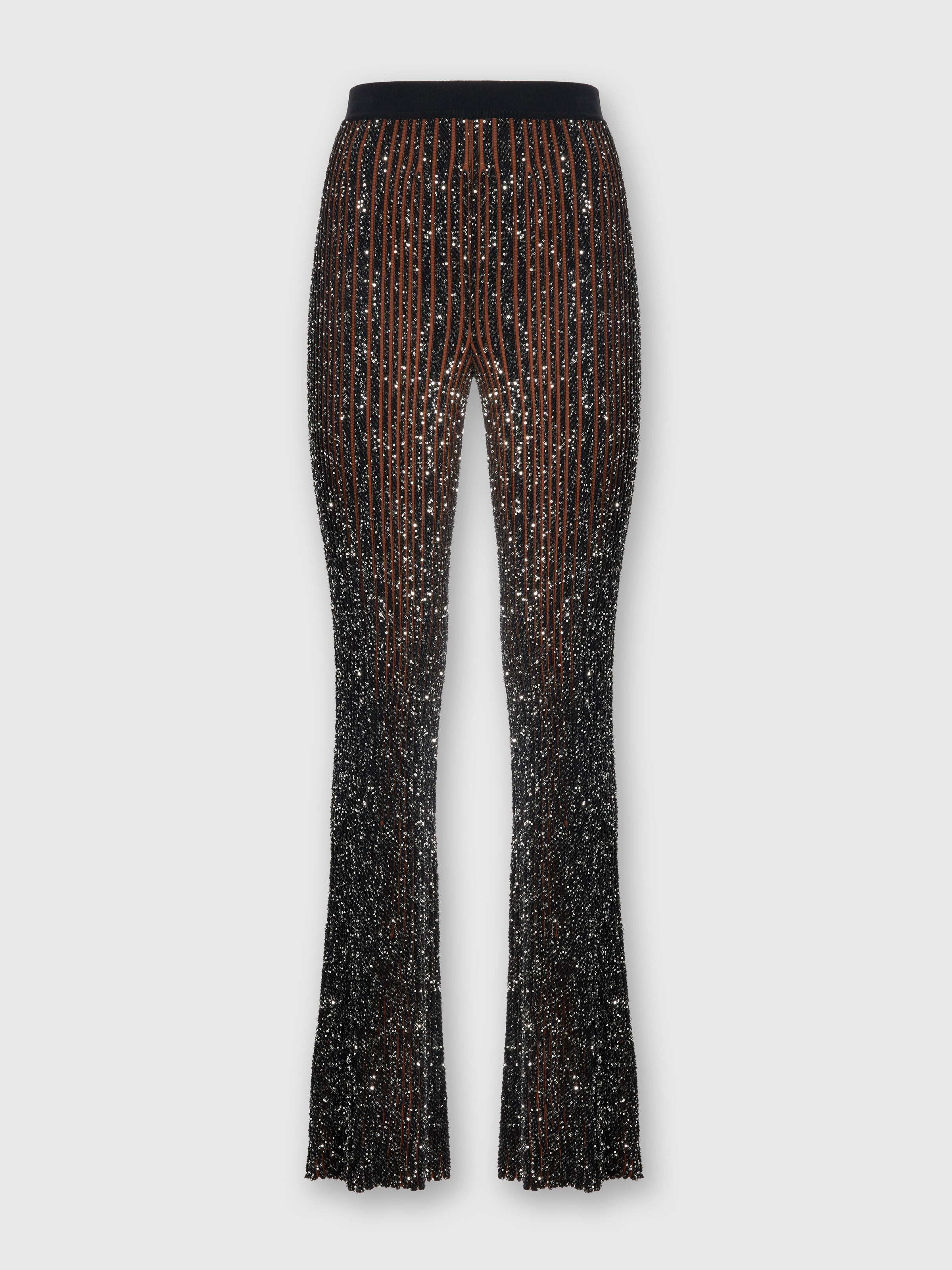 Ribbed stretch flared trousers with sequins, Black & Brown - 0