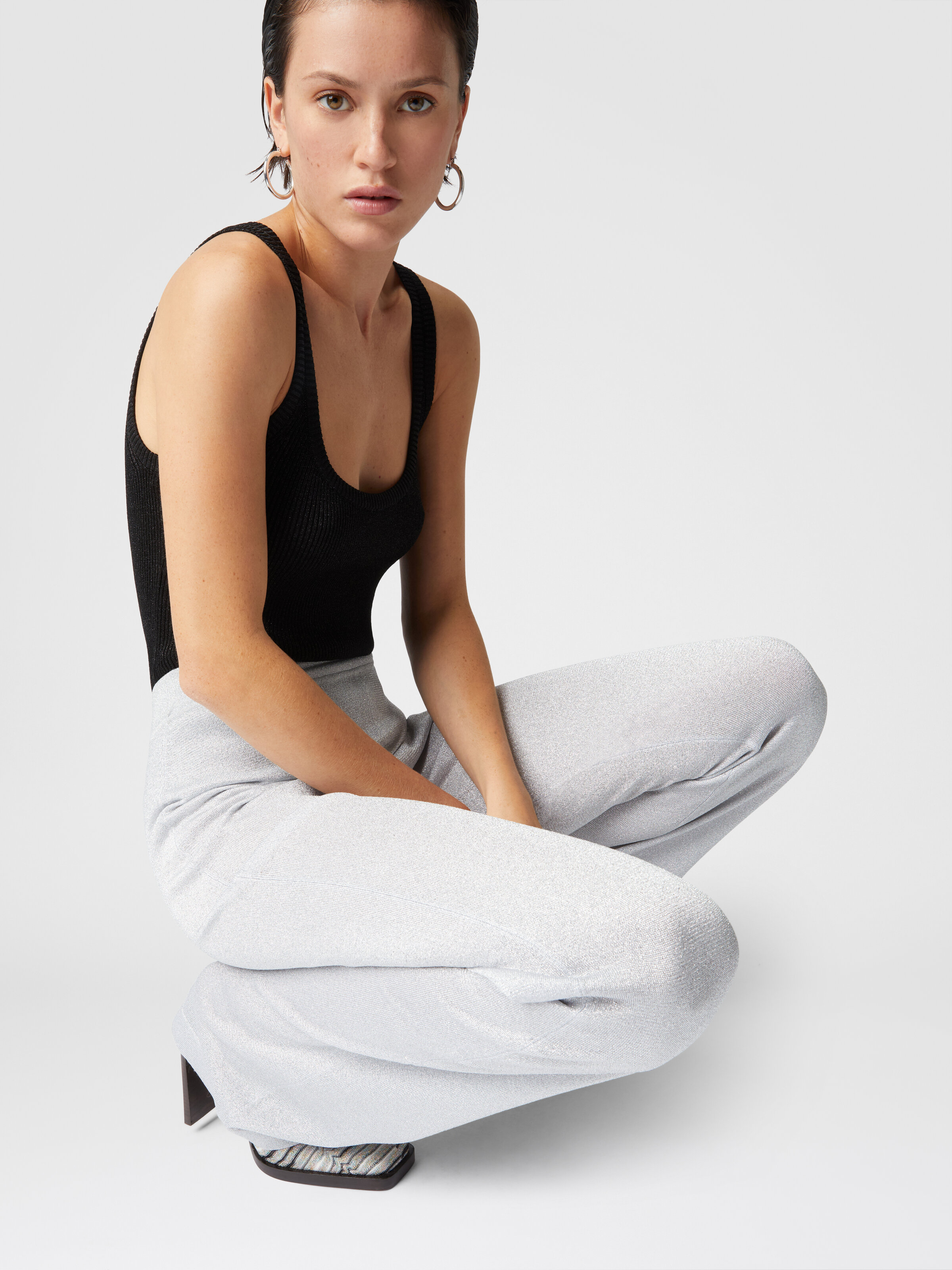Pantalon droit en viscose lamée, Argent - 3