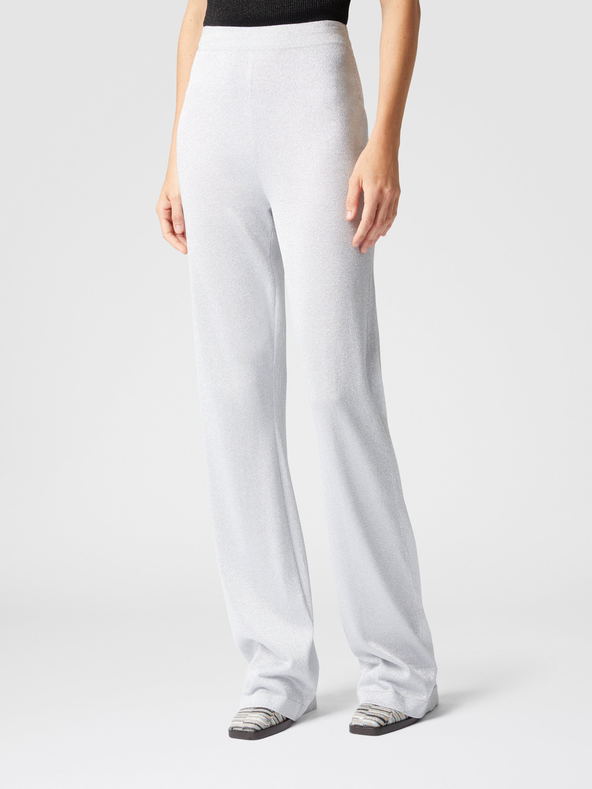 Pantalon droit en viscose lamée, Argent - 4
