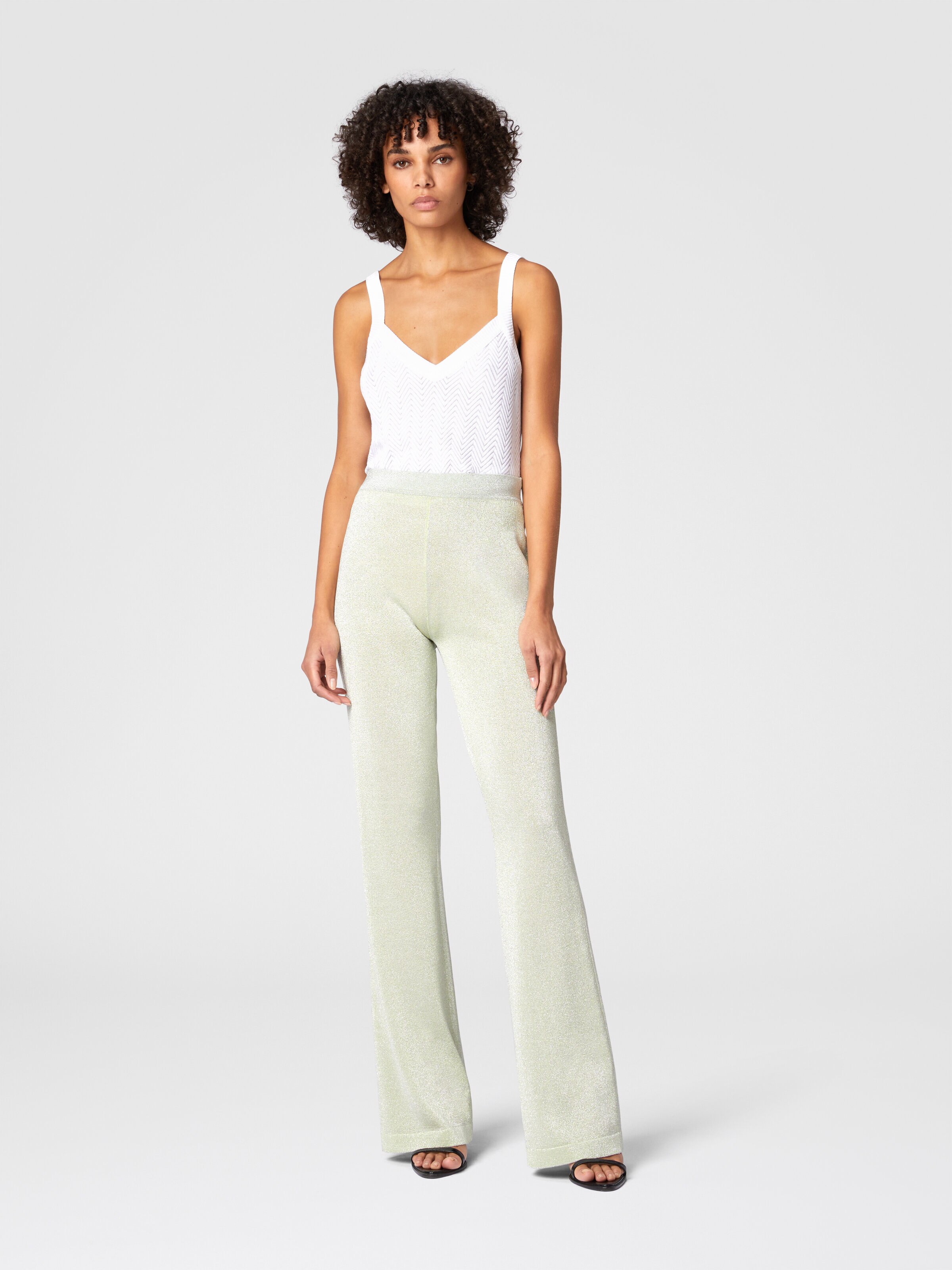 Straight trousers in lamé viscose, Green - 1