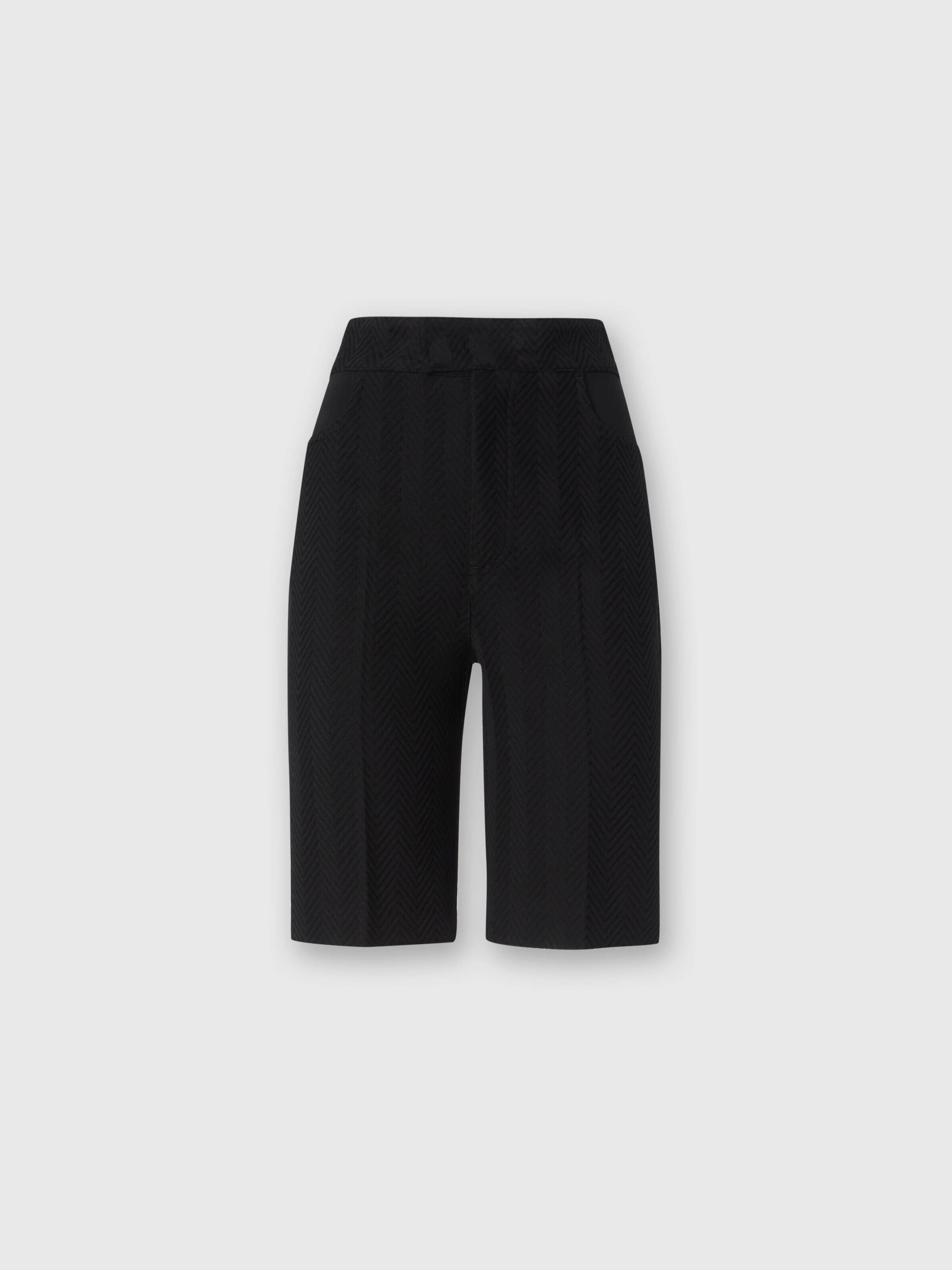 Tone-on-tone zigzag cotton and viscose Bermuda shorts, Black - 0