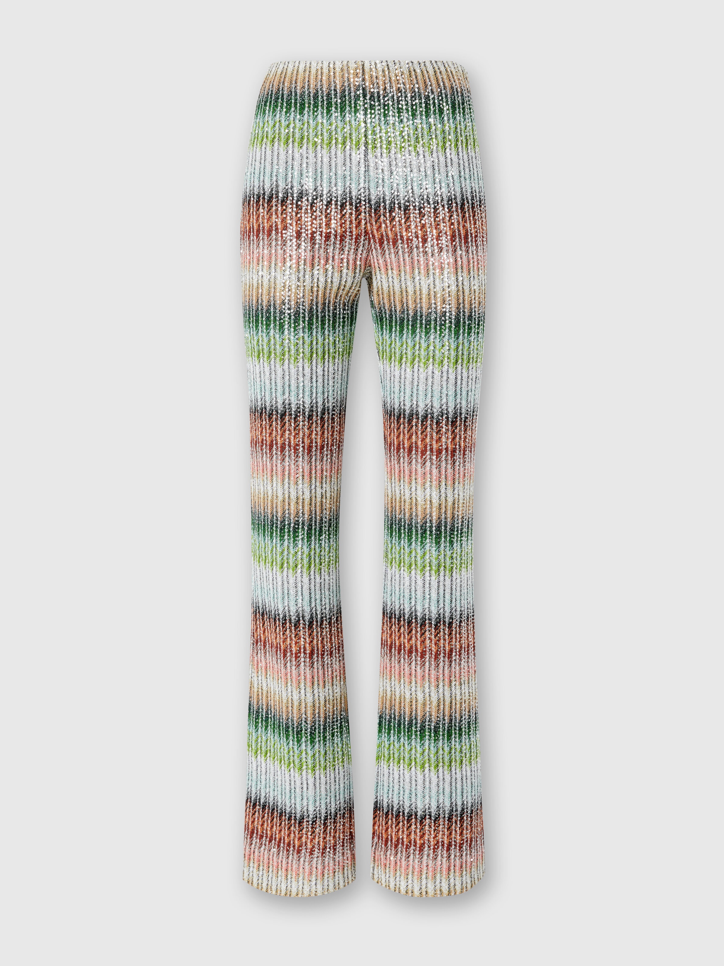 Pantalón acampanado de punto en zig zag degradado con lentejuelas, Multicolor  - 0