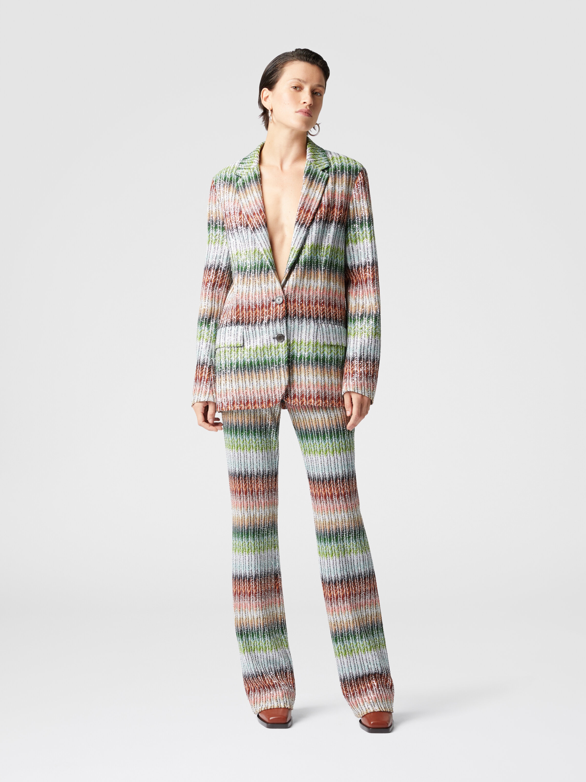 Pantalón acampanado de punto en zig zag degradado con lentejuelas, Multicolor  - 1