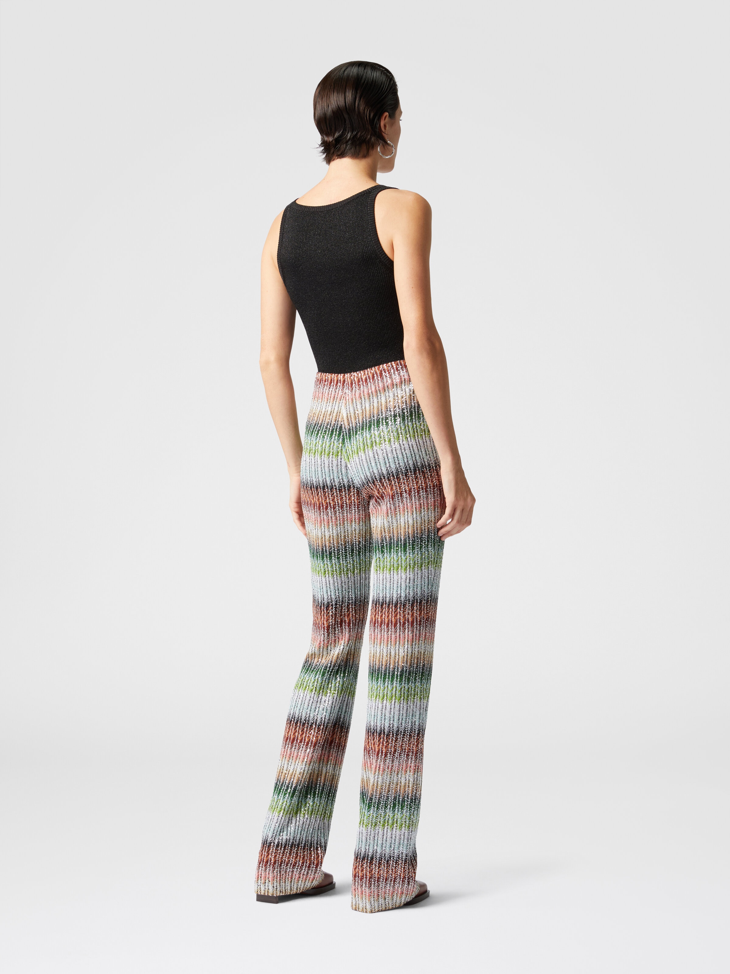 Pantalón acampanado de punto en zig zag degradado con lentejuelas, Multicolor  - 2