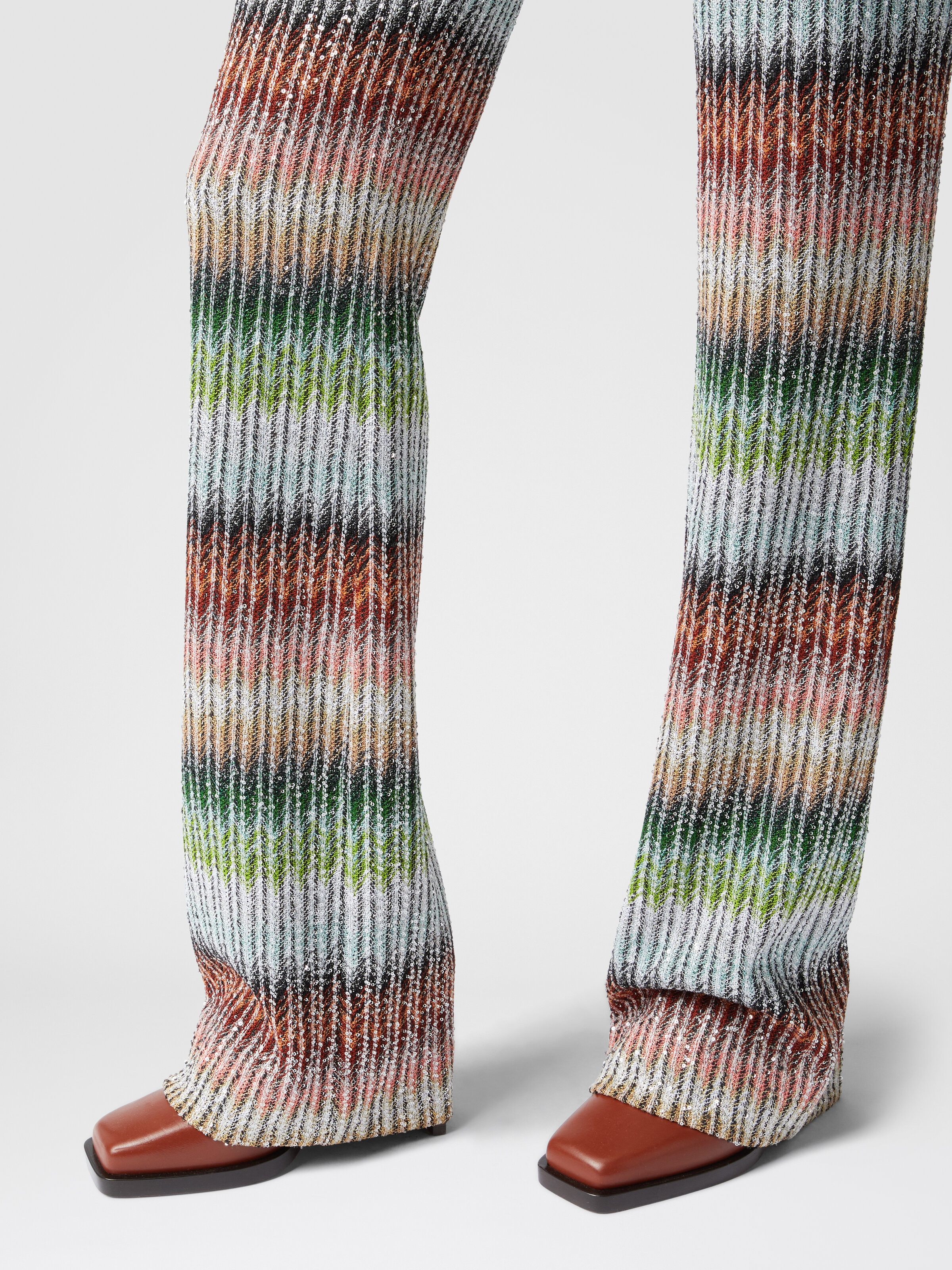 Pantalón acampanado de punto en zig zag degradado con lentejuelas, Multicolor  - 4