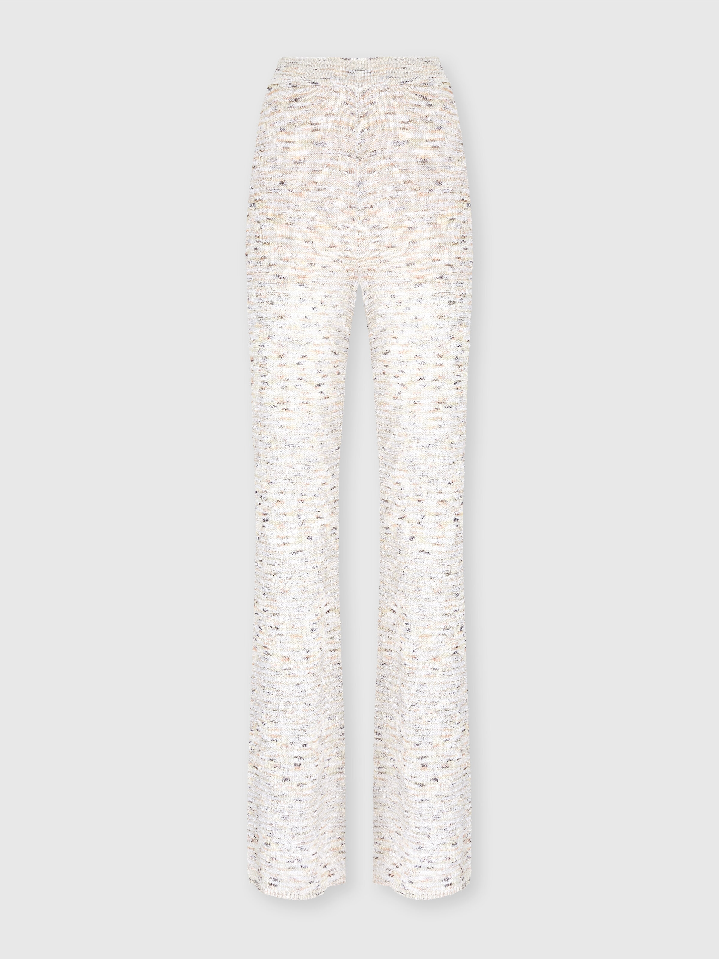 Flare trousers in slub knit with sequins, White & Beige - 0