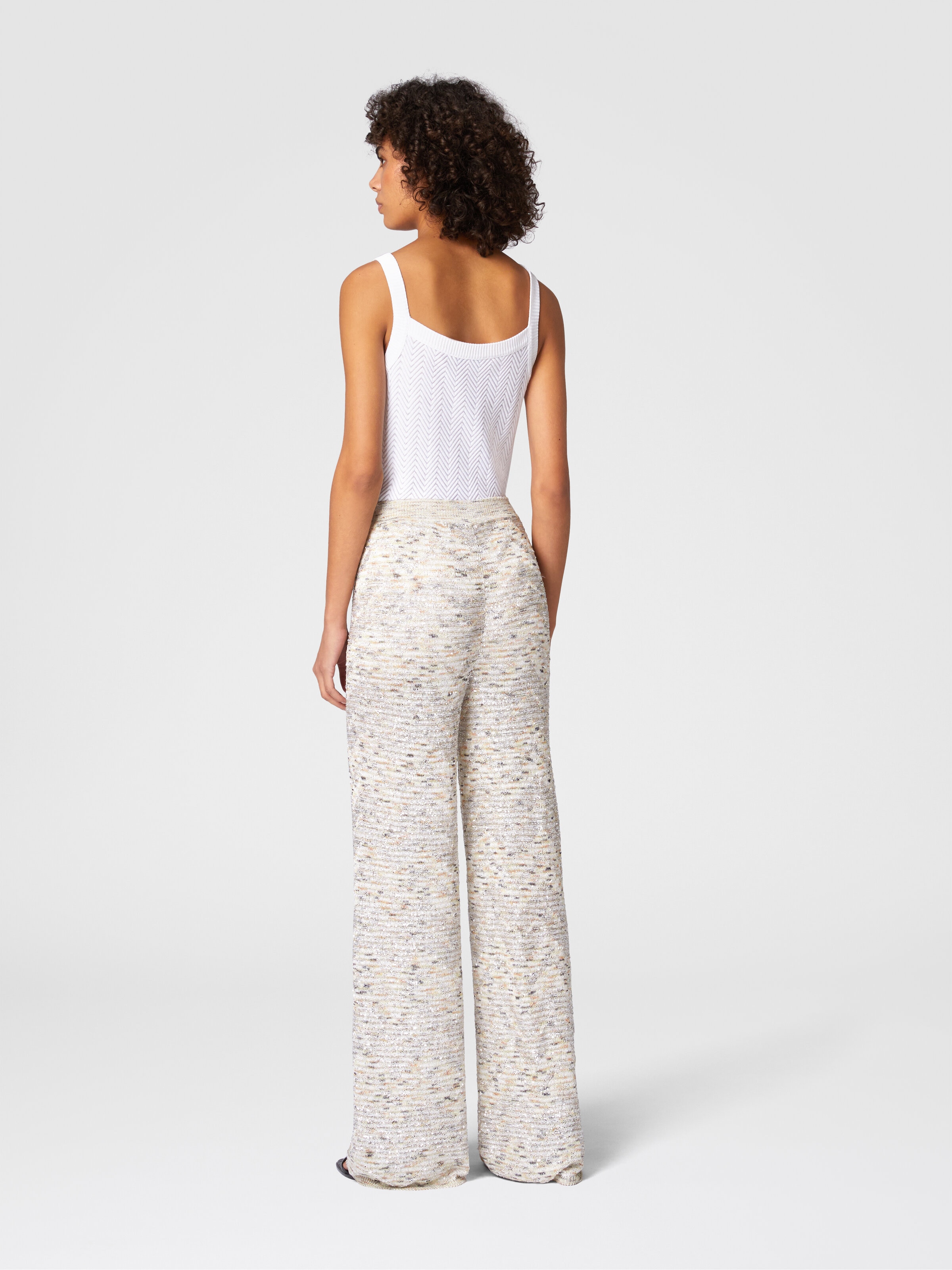 Flare trousers in slub knit with sequins, White & Beige - 2